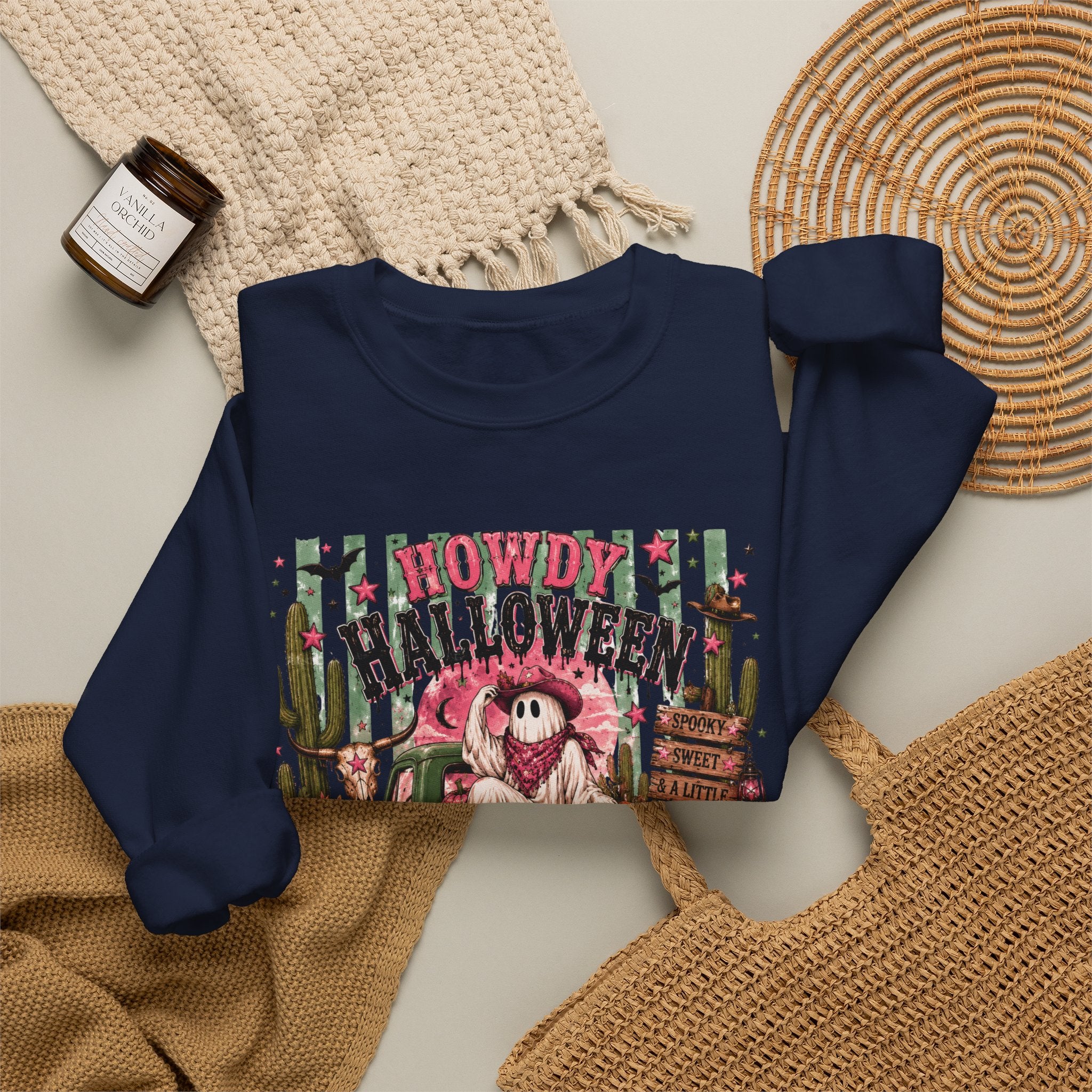 Howdy Halloween Crewneck Sweatshirt – Southwestern Ghost Pumpkin Fall Sweatshirt