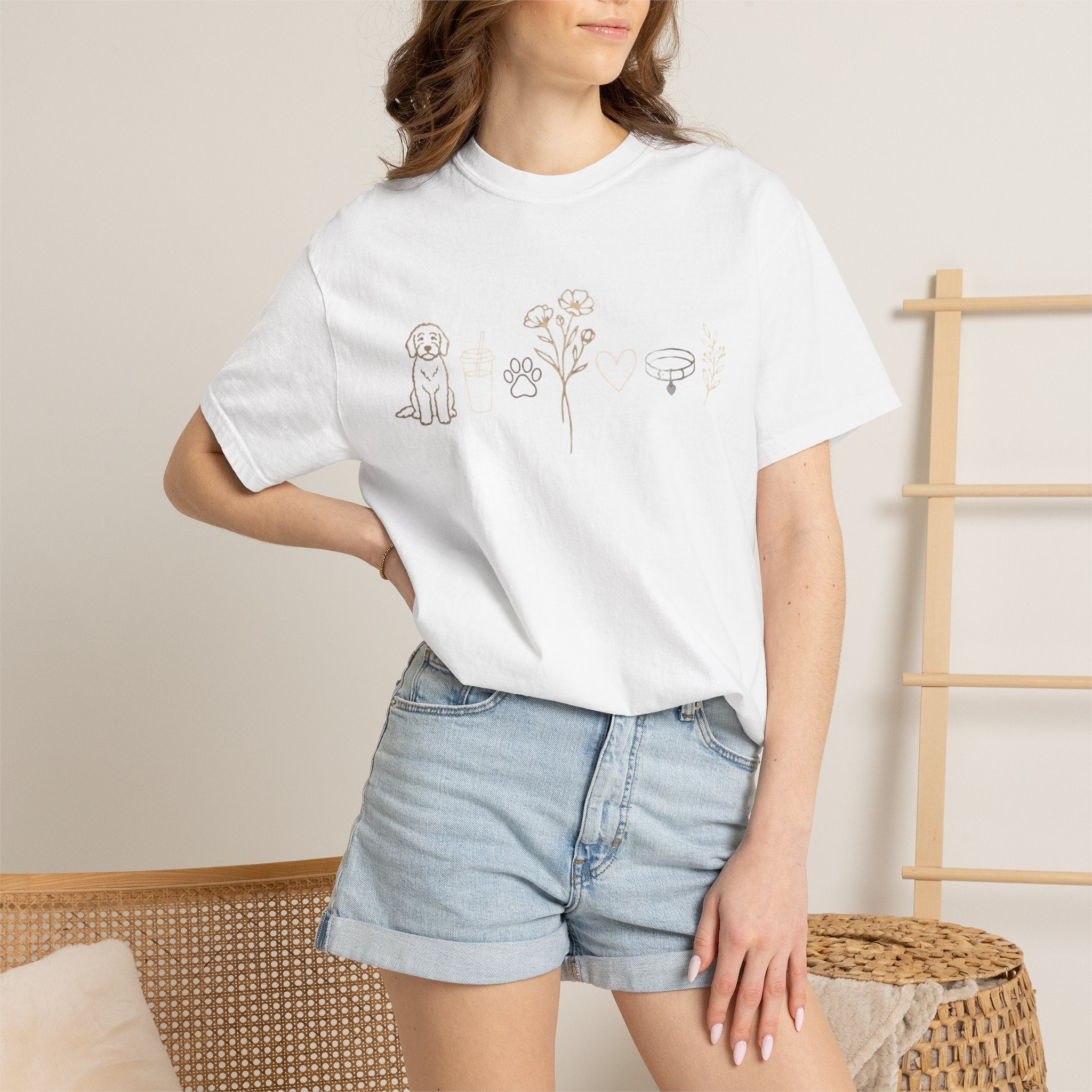 Doodle & Wildflower T-Shirt — Minimal Line Art Dog Tee