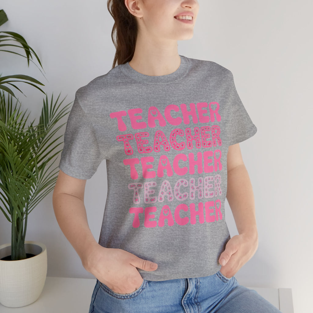 Teacher Repeating Pink Typography T‑Shirt