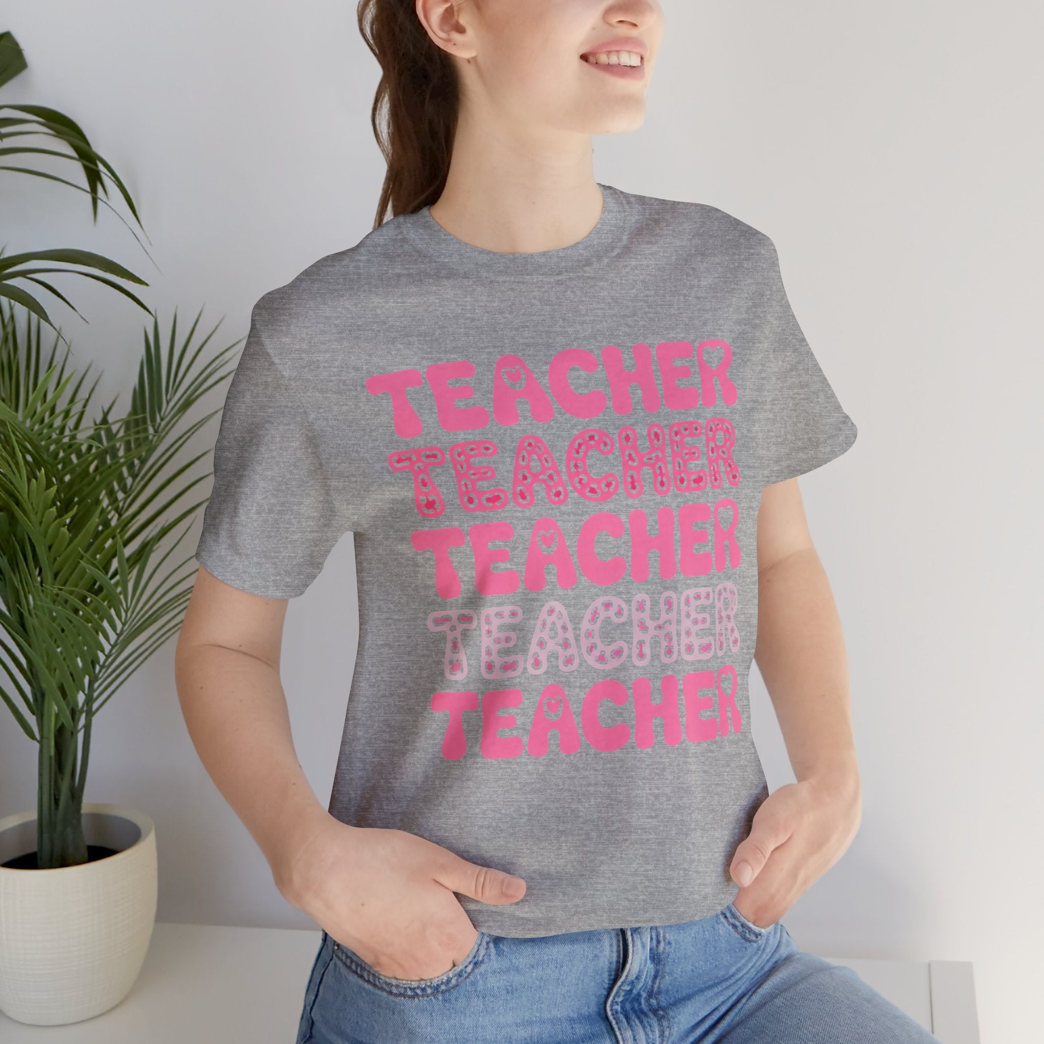 Teacher Repeating Pink Typography T‑Shirt