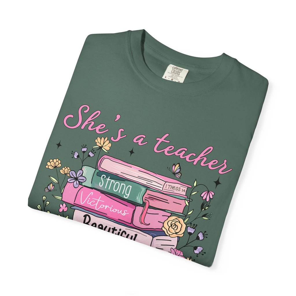 Teacher Appreciation T-Shirt — "She's a Teacher" Floral Stack Design
