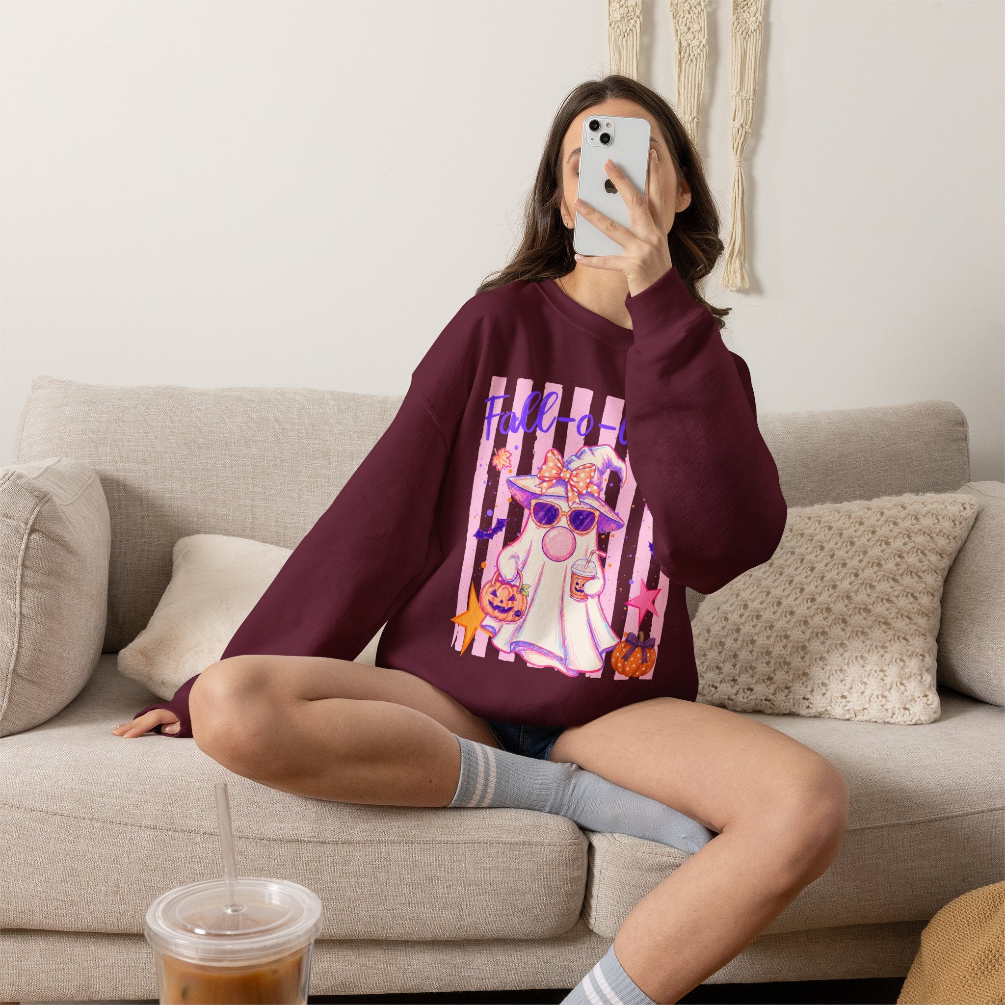 Fall-o-Ween Ghost Sweatshirt – Cute Pastel Halloween Crewneck