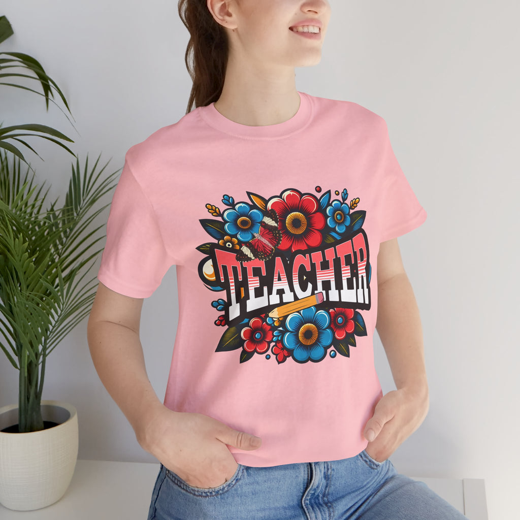 Teacher Floral Tee — Retro Colorful 'Teacher' Shirt
