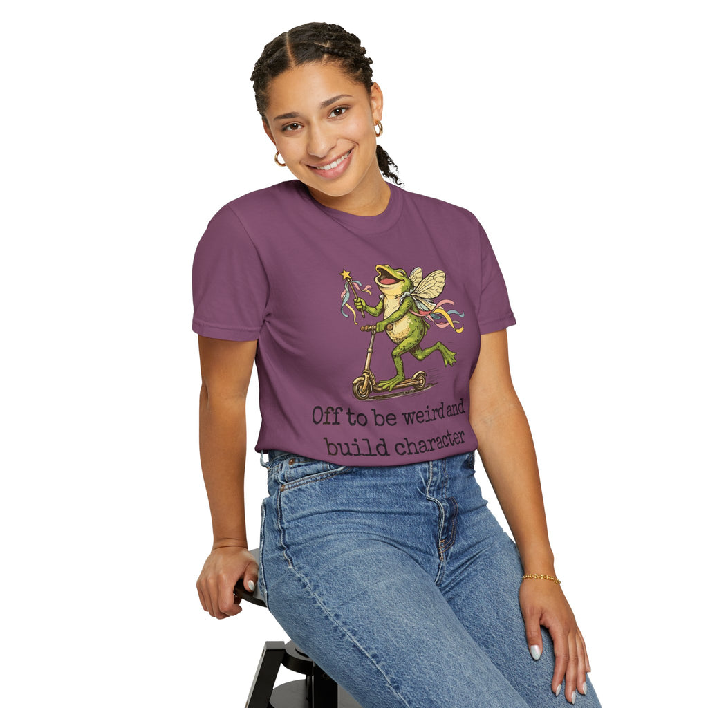 Frog Fairy T-Shirt — "Off to be weird and build character" Cute Whimsical Graphic Tee