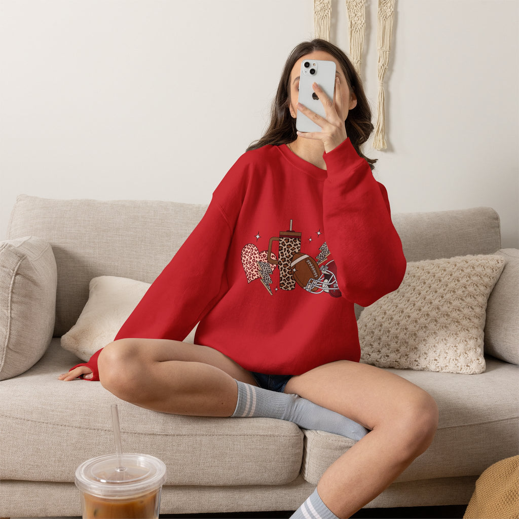 Heart & Lightning Graphic Sweatshirt — Leopard, Plaid & Red Heart Crewneck