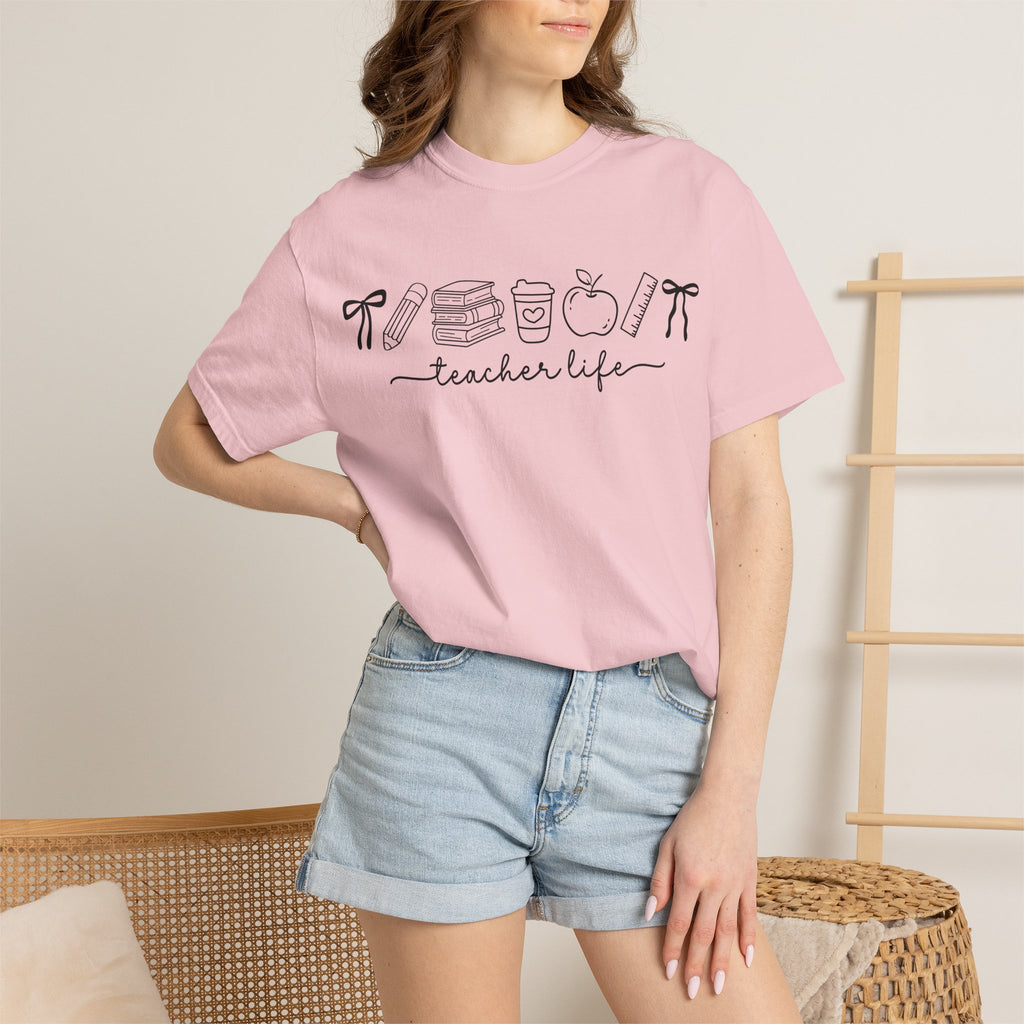 Teacher Life Tee — Minimalist Apple, Books & Coffee Graphic T-Shirt