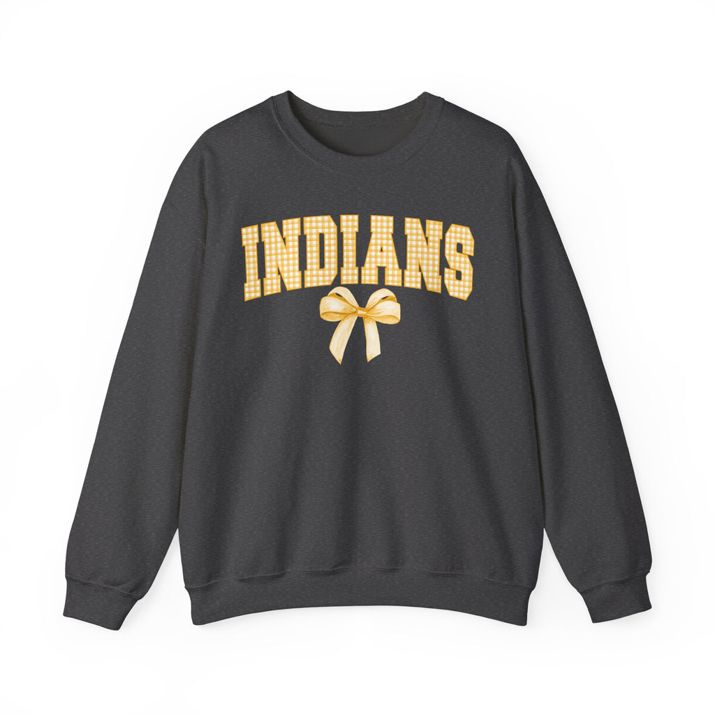 Indians Yellow Gingham Bow Crewneck Sweatshirt