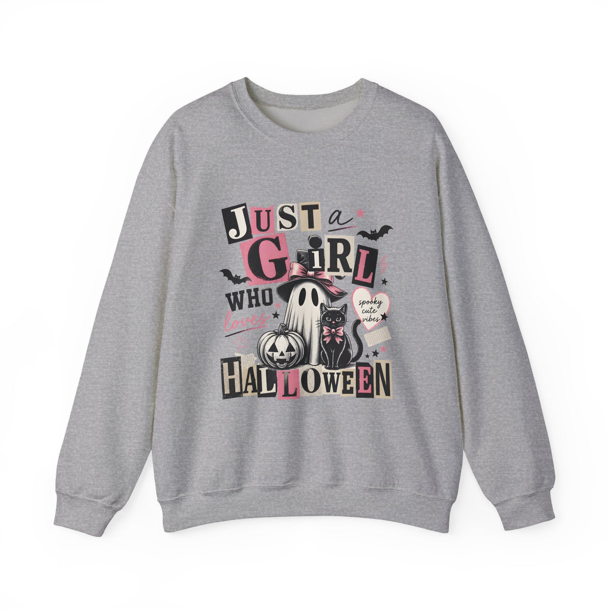 Halloween Sweatshirt — "Just a Girl Who Loves Halloween" Cute Ghost & Pumpkin Crewneck