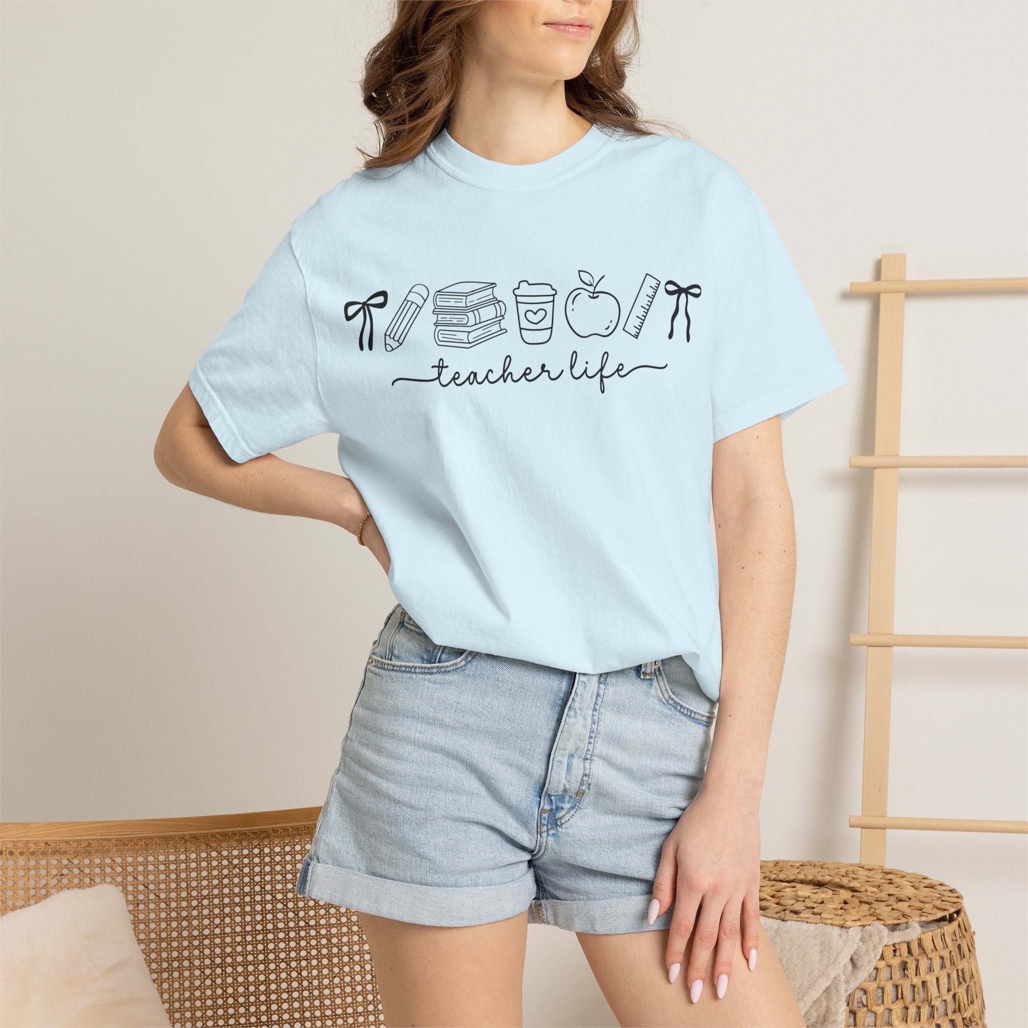Teacher Life Tee — Minimalist Apple, Books & Coffee Graphic T-Shirt