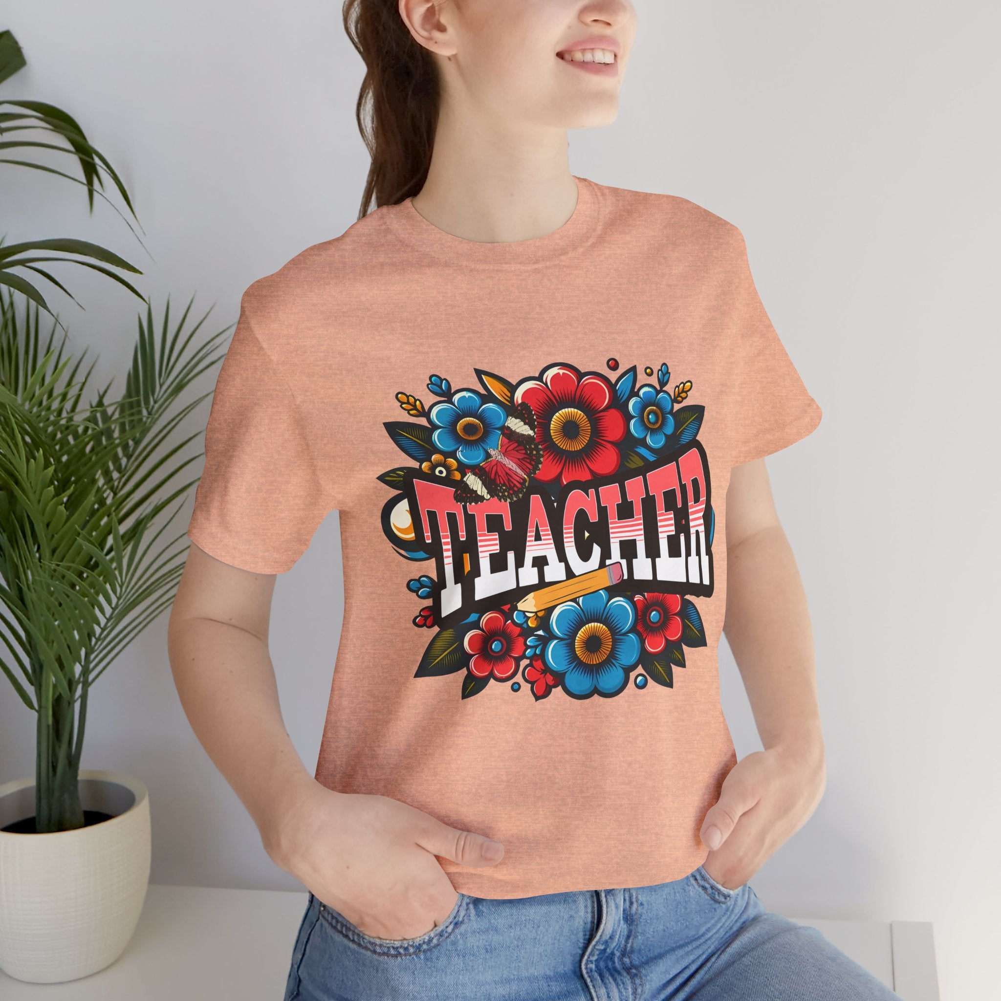 Teacher Floral Tee — Retro Colorful 'Teacher' Shirt