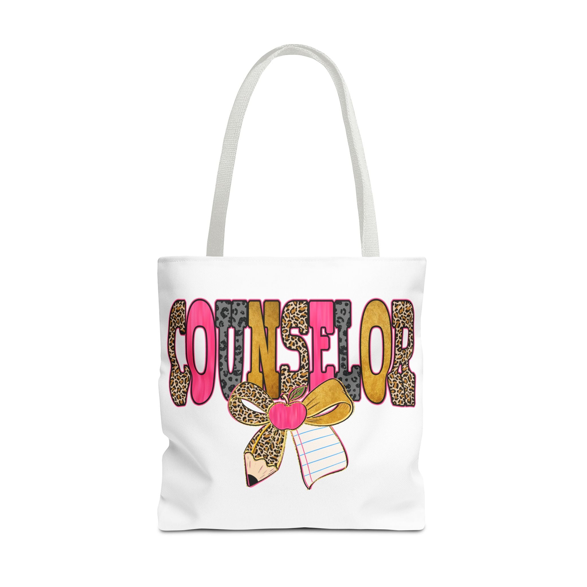 Counselor Tote Bag — Cute Leopard Pencil & Ribbon School Counselor Gift