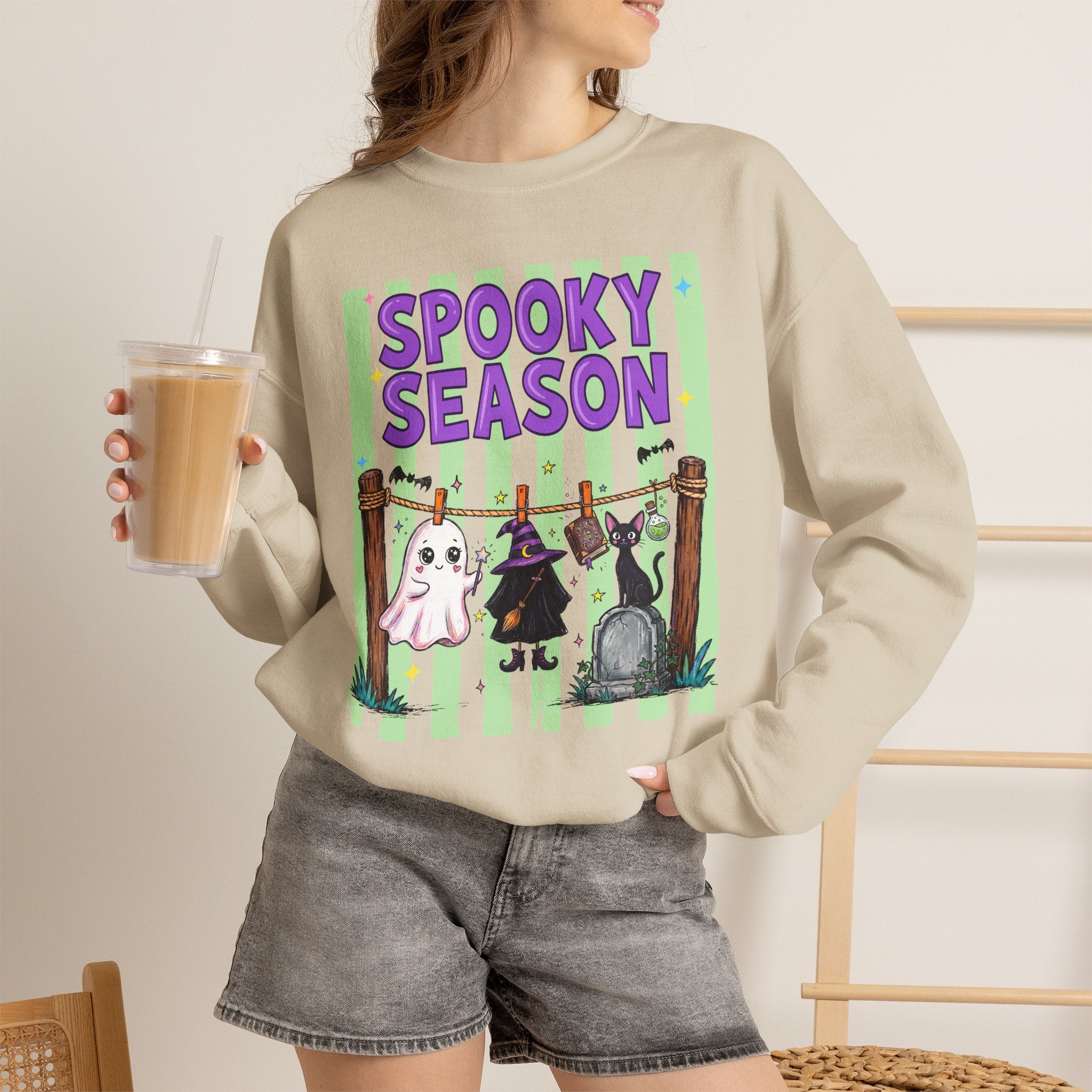 Sweatshirt — "Spooky Season" Ghost, Witch & Cat Halloween Crewneck