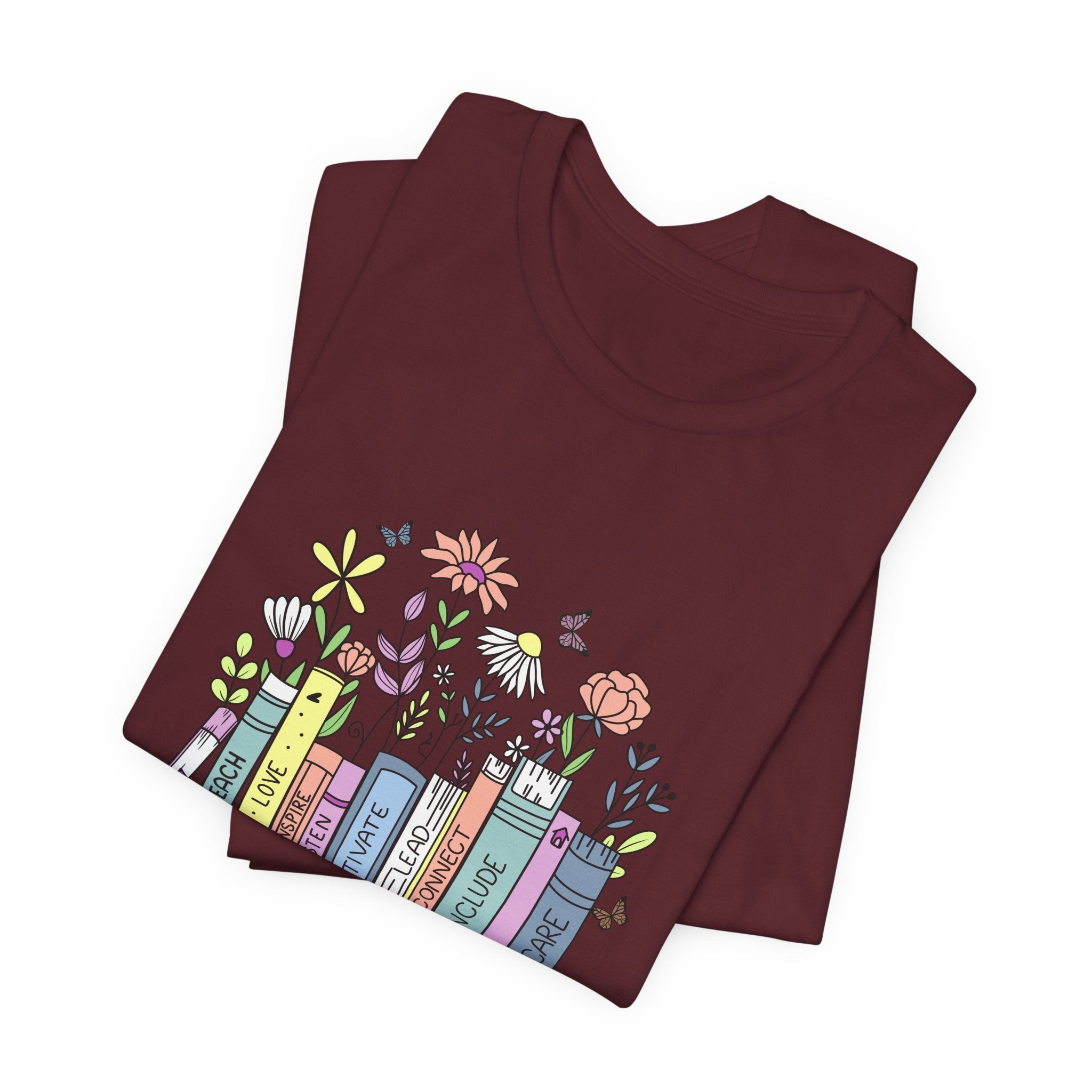 Book Lover T‑Shirt — Teacher Floral Books & Pencil Illustration Tee