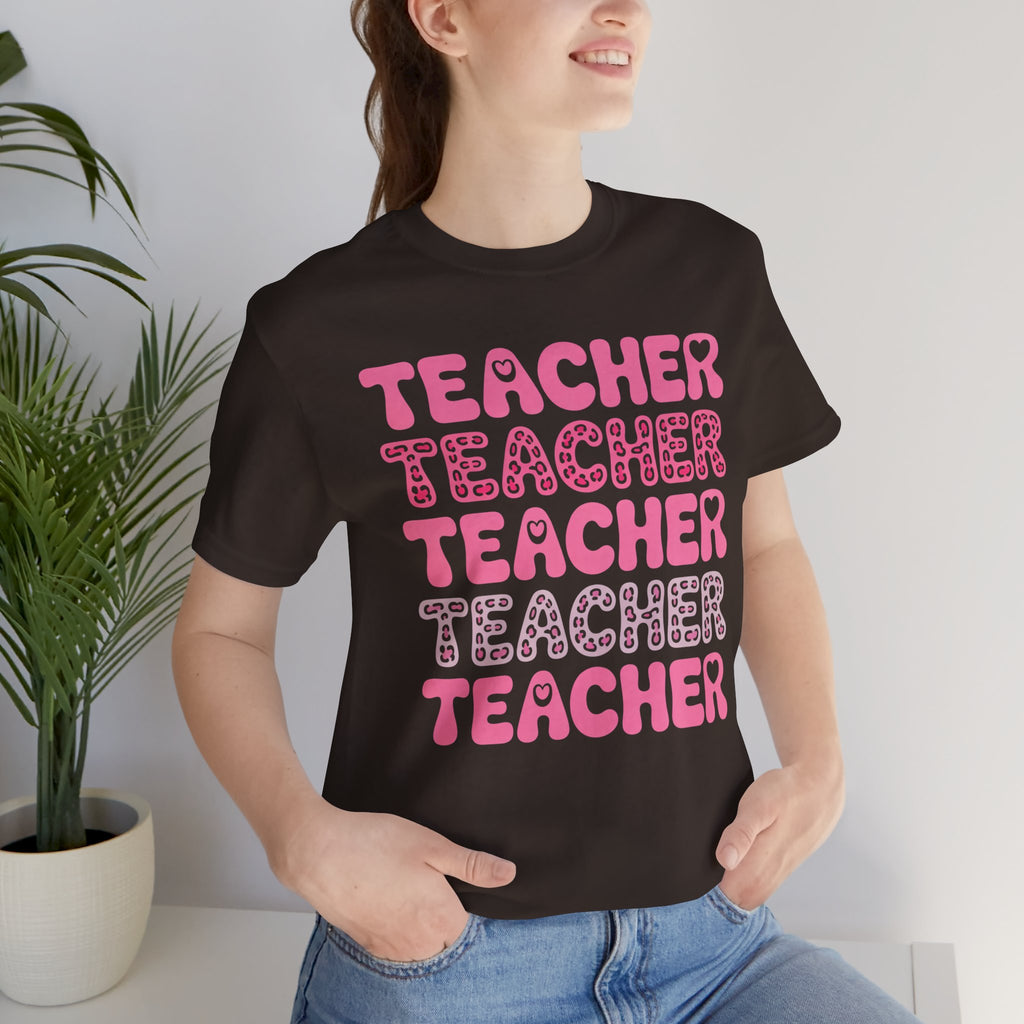 Teacher Repeating Pink Typography T‑Shirt