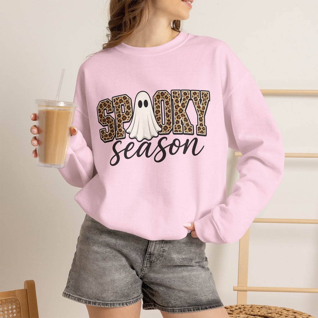 Spooky Season Sweatshirt - Leopard Print Ghost Halloween Crewneck
