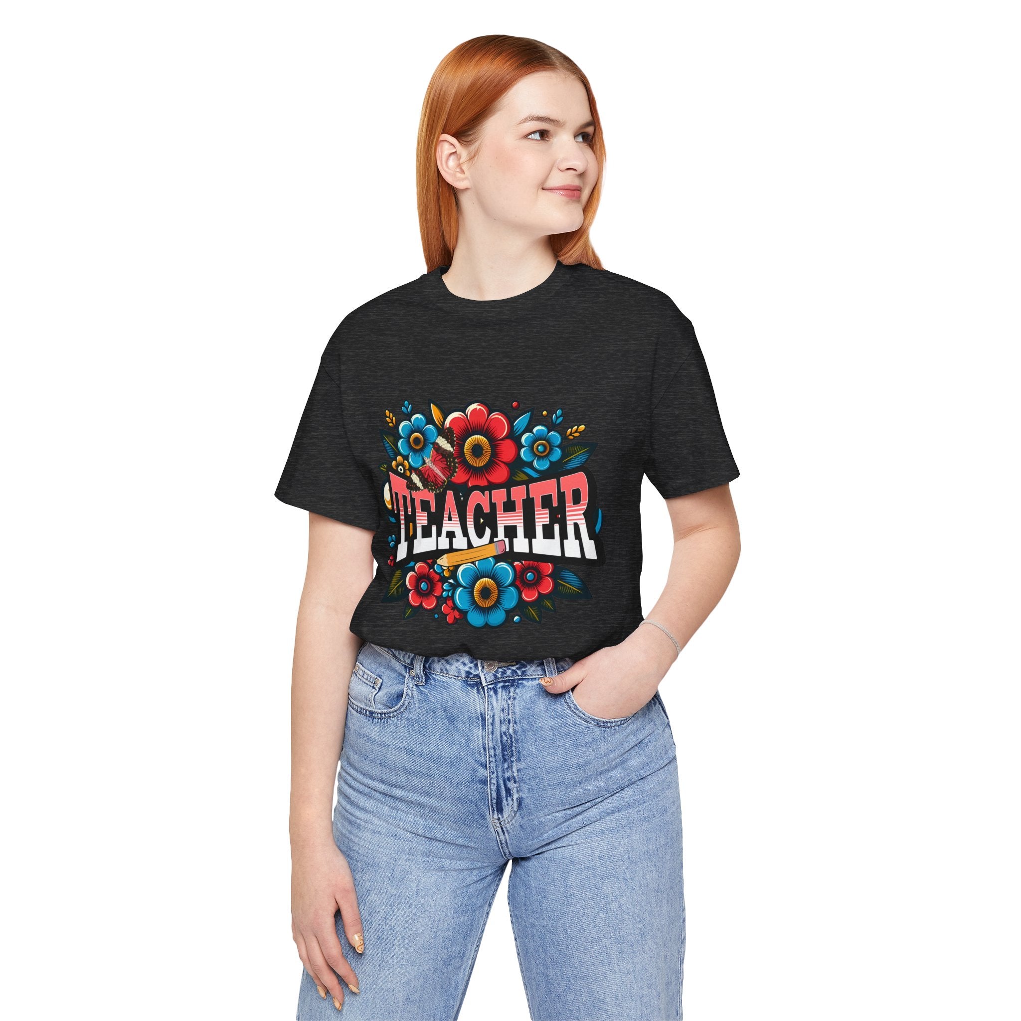 Teacher Floral Tee — Retro Colorful 'Teacher' Shirt