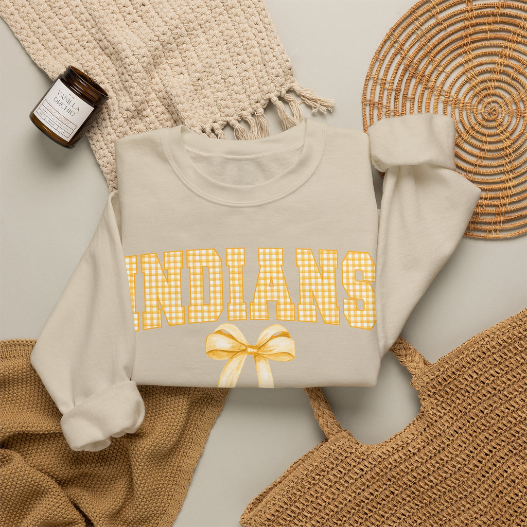 Indians Yellow Gingham Bow Crewneck Sweatshirt
