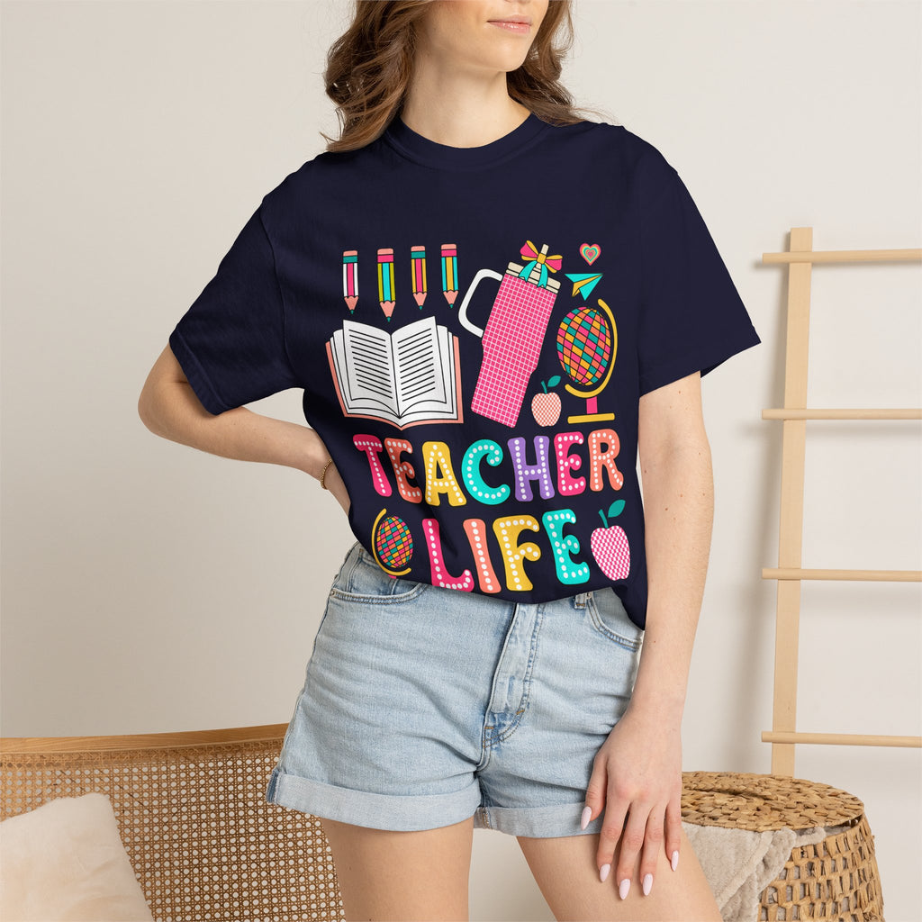 Teacher Life T-Shirt — Colorful School Supplies Graphic Tee