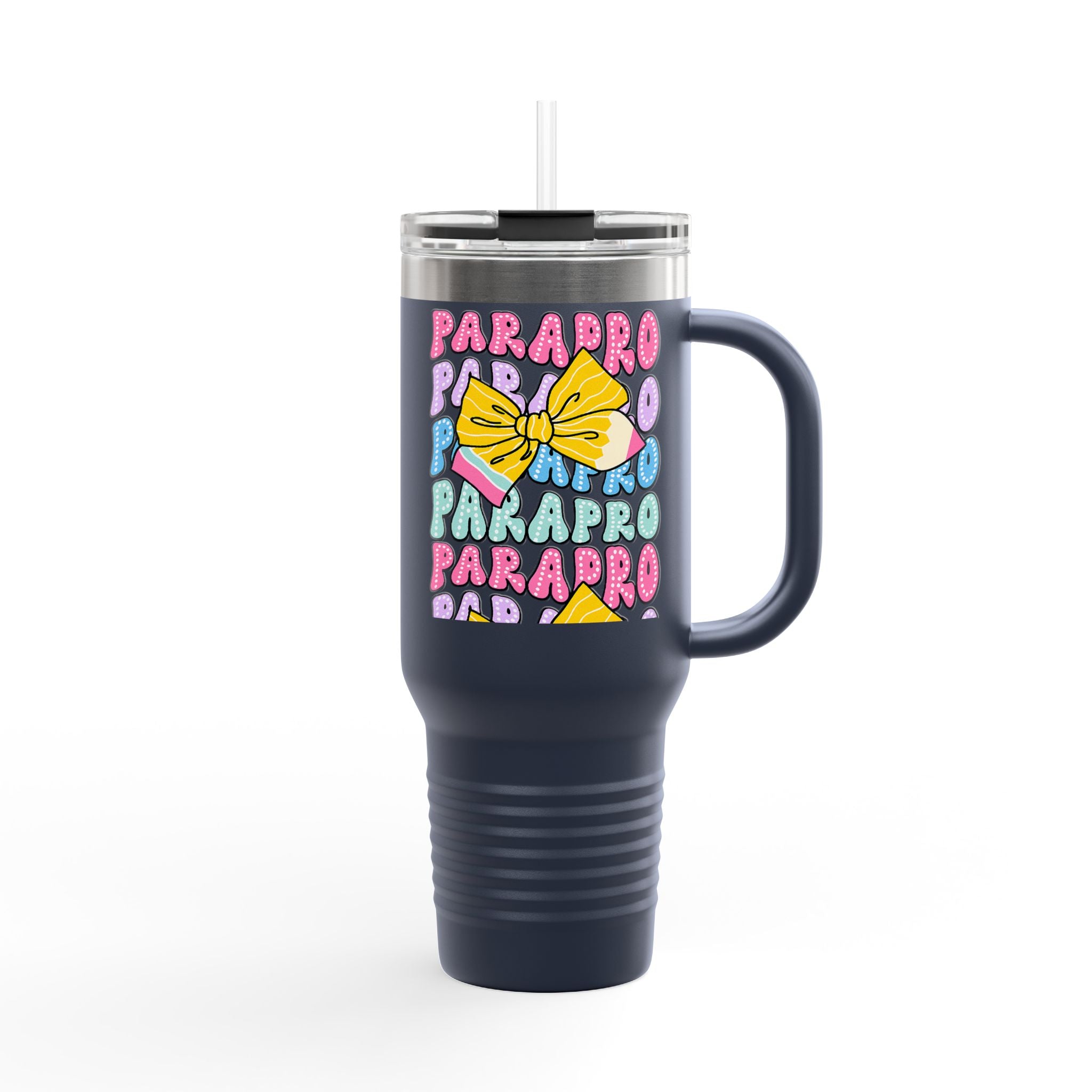 40oz Insulated Travel Mug — Colorful 'PARA' Pattern with Bow Design