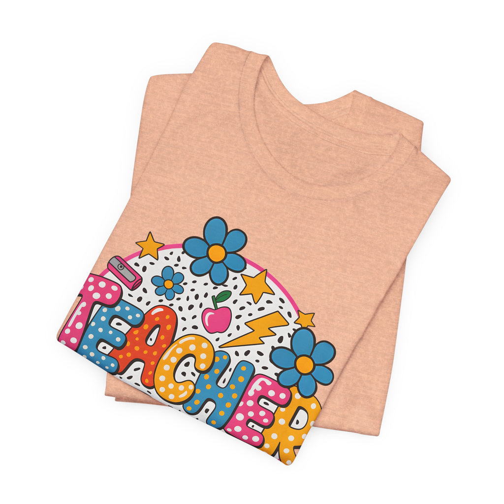 Teacher Doodle Graphic Tee — Colorful School Supplies Design