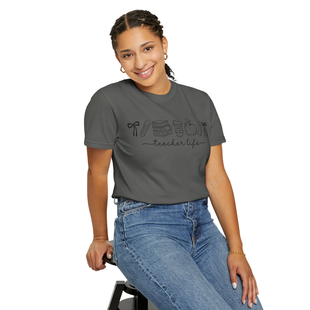 Teacher Life Tee — Minimalist Apple, Books & Coffee Graphic T-Shirt