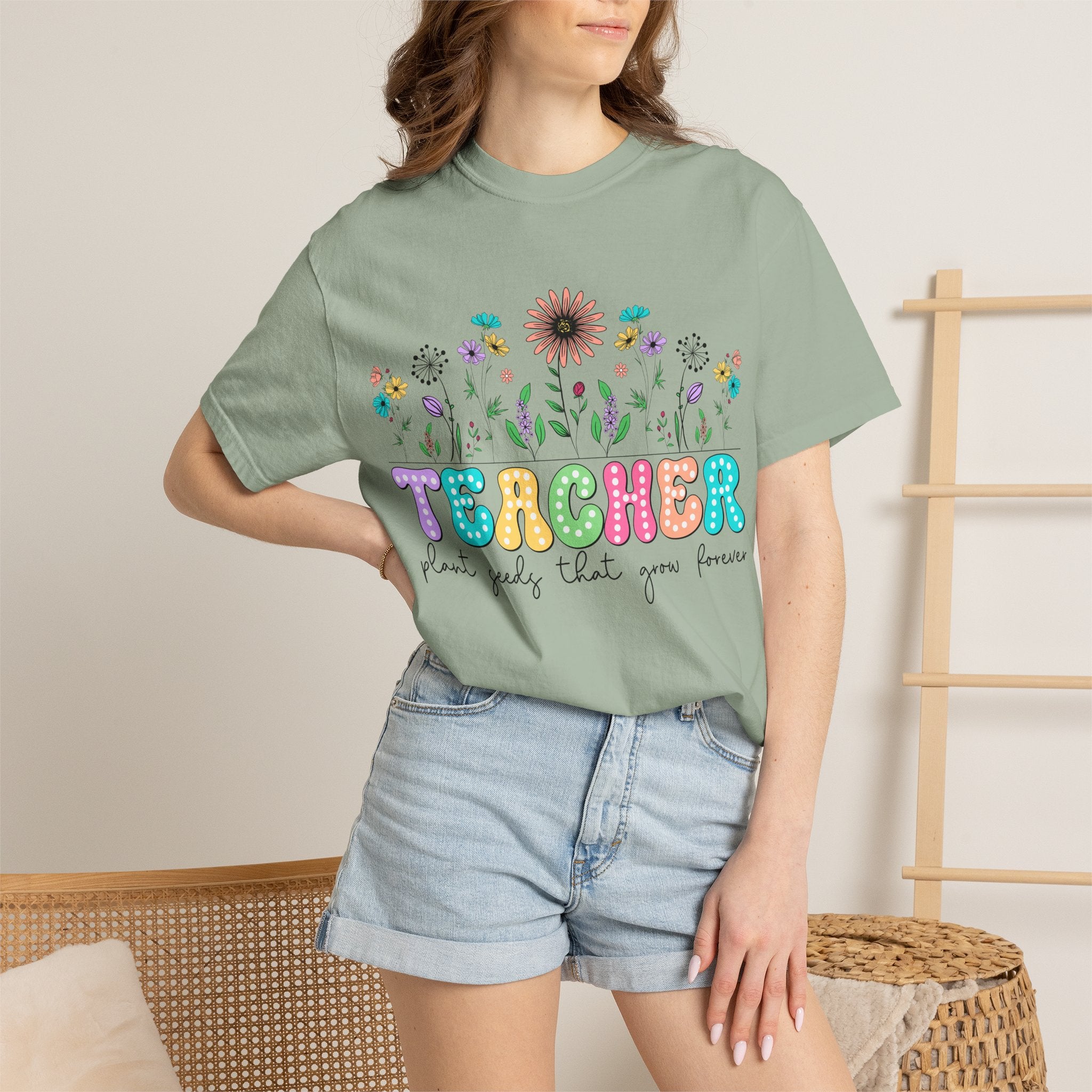 Teacher Floral T-Shirt — "Plant Seeds That Grow Forever"