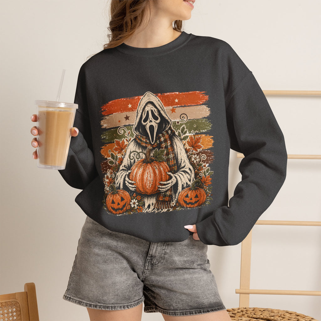 Halloween Scream Crewneck Sweatshirt — Ghost Face Pumpkin Design