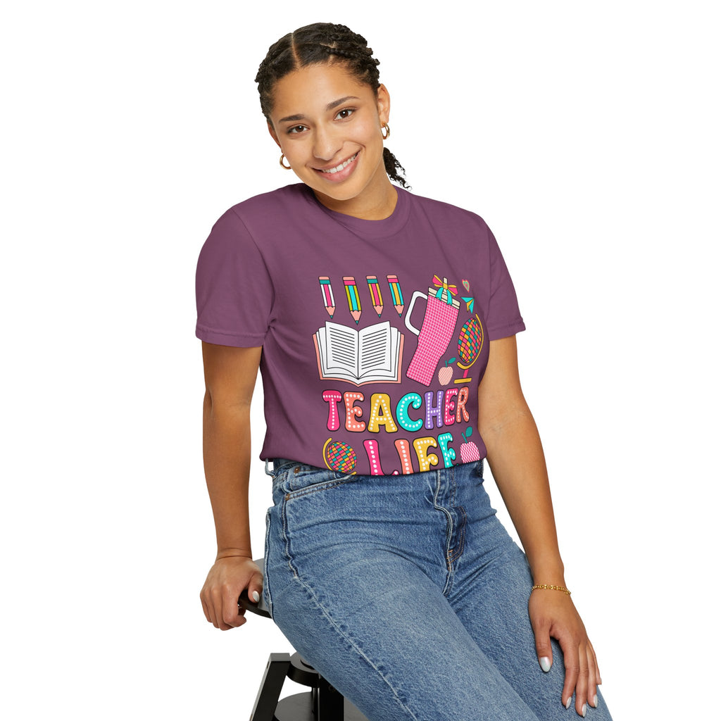 Teacher Life T-Shirt — Colorful School Supplies Graphic Tee