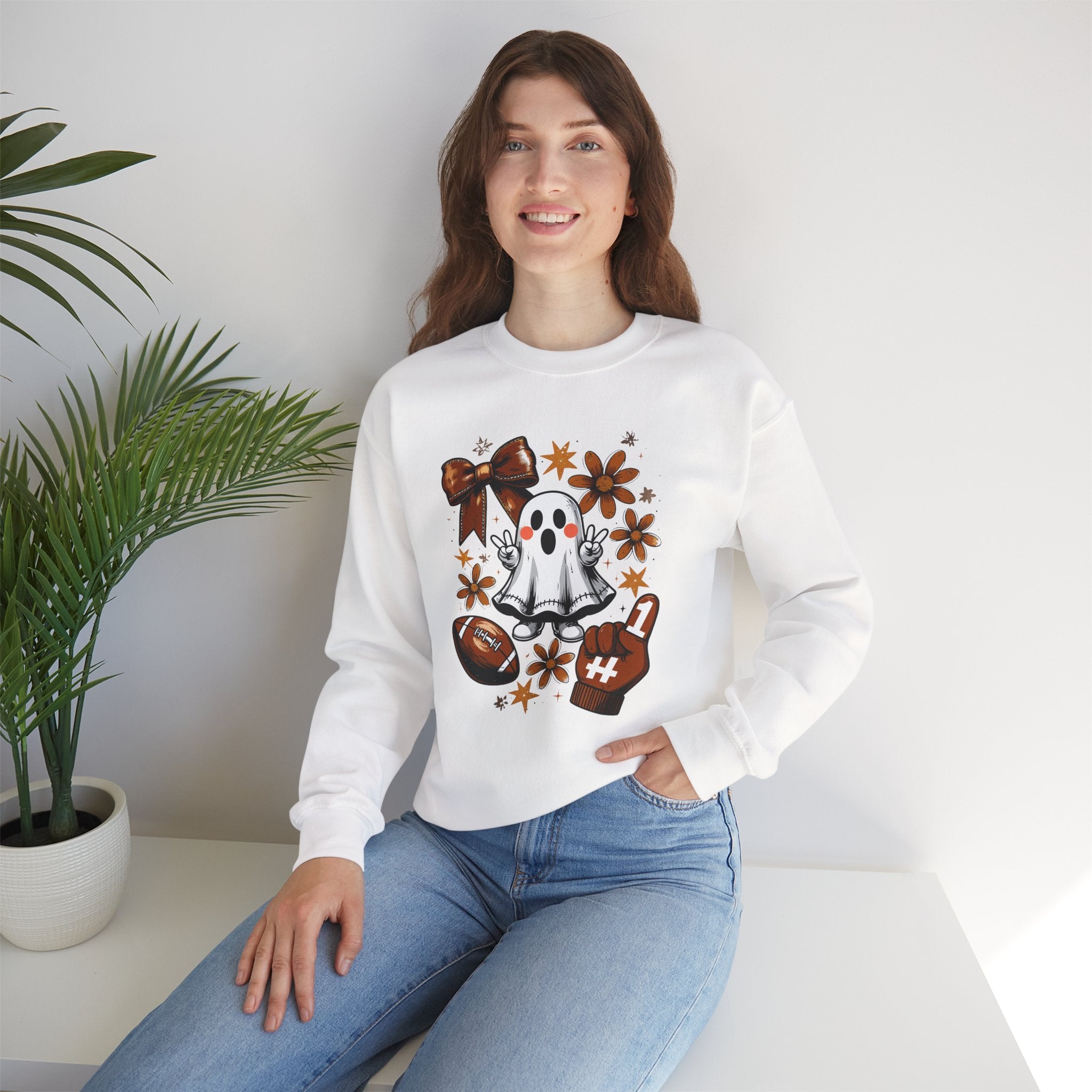 Football Ghost Crewneck Sweatshirt — Cute Halloween Game Day Shirt