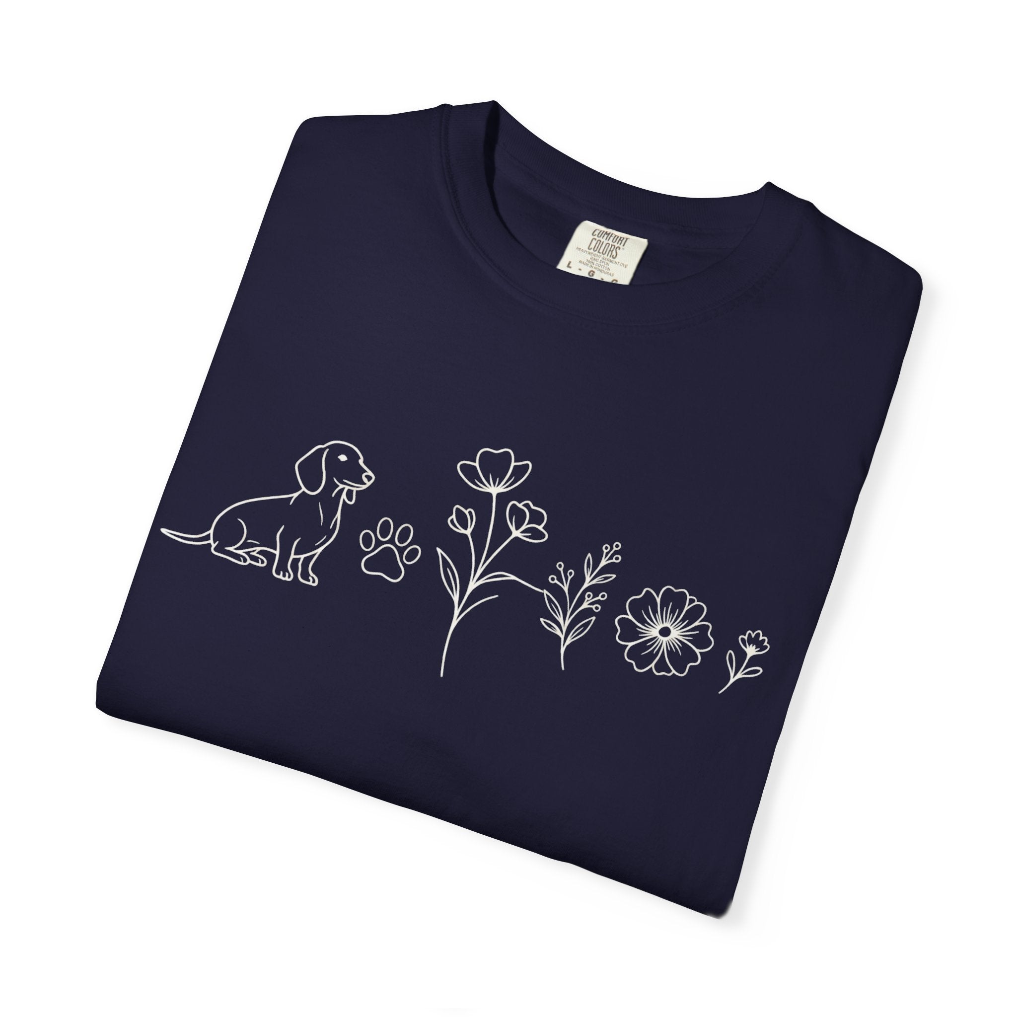 Floral Dachschund Line Art T-Shirt — Minimal Dog & Wildflower Tee