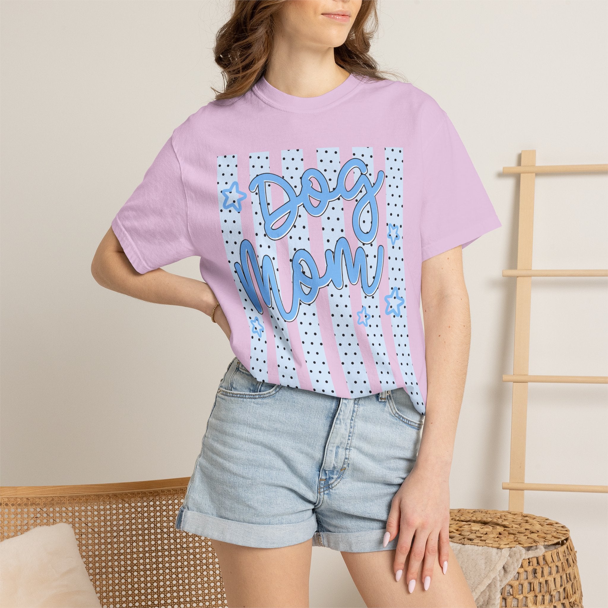 Dog Mom T-Shirt – Blue Stars & Stripes Pet Mom Tee