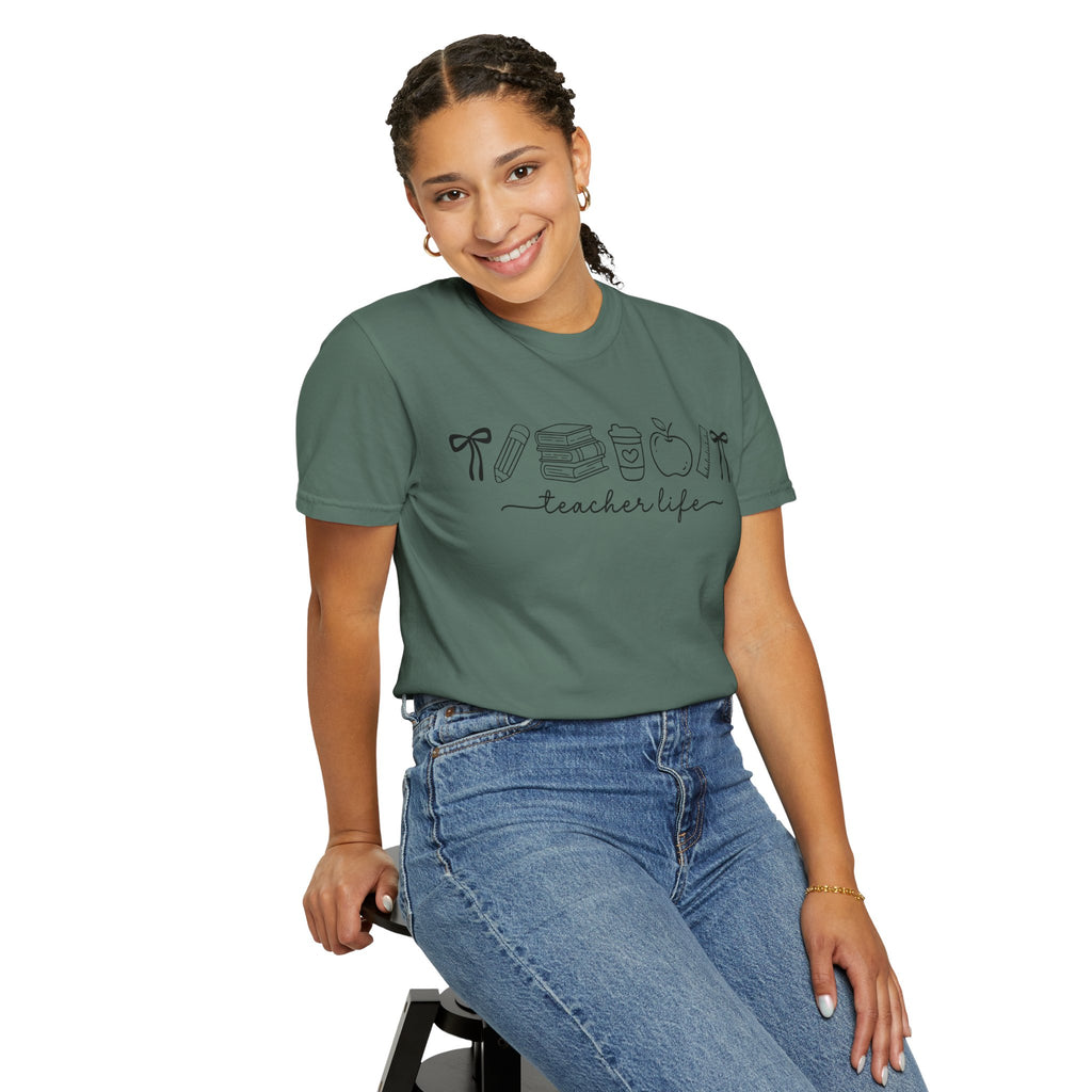 Teacher Life Tee — Minimalist Apple, Books & Coffee Graphic T-Shirt