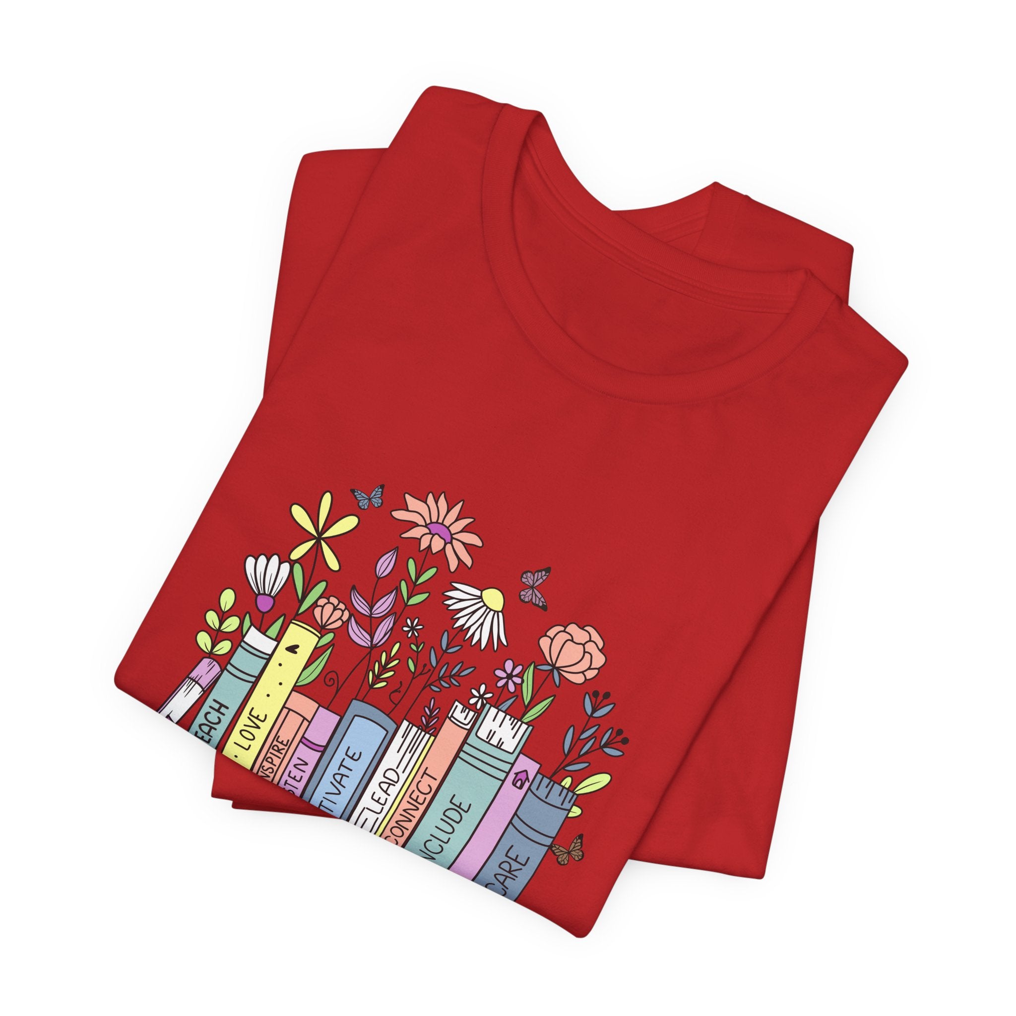 Book Lover T‑Shirt — Teacher Floral Books & Pencil Illustration Tee