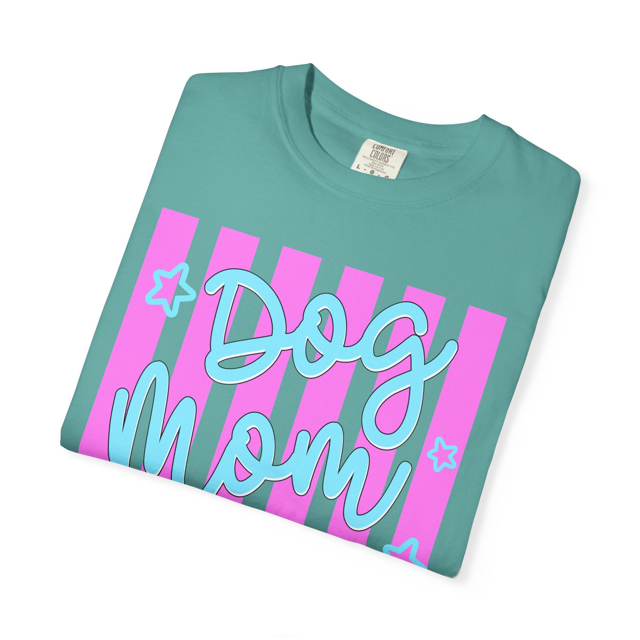Dog Mom T-Shirt — Pastel Striped Graphic Tee for Pet Lovers