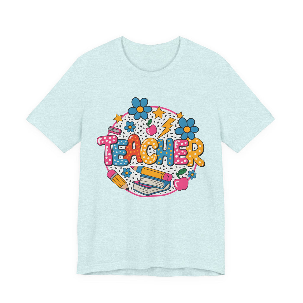 Teacher Doodle Graphic Tee — Colorful School Supplies Design