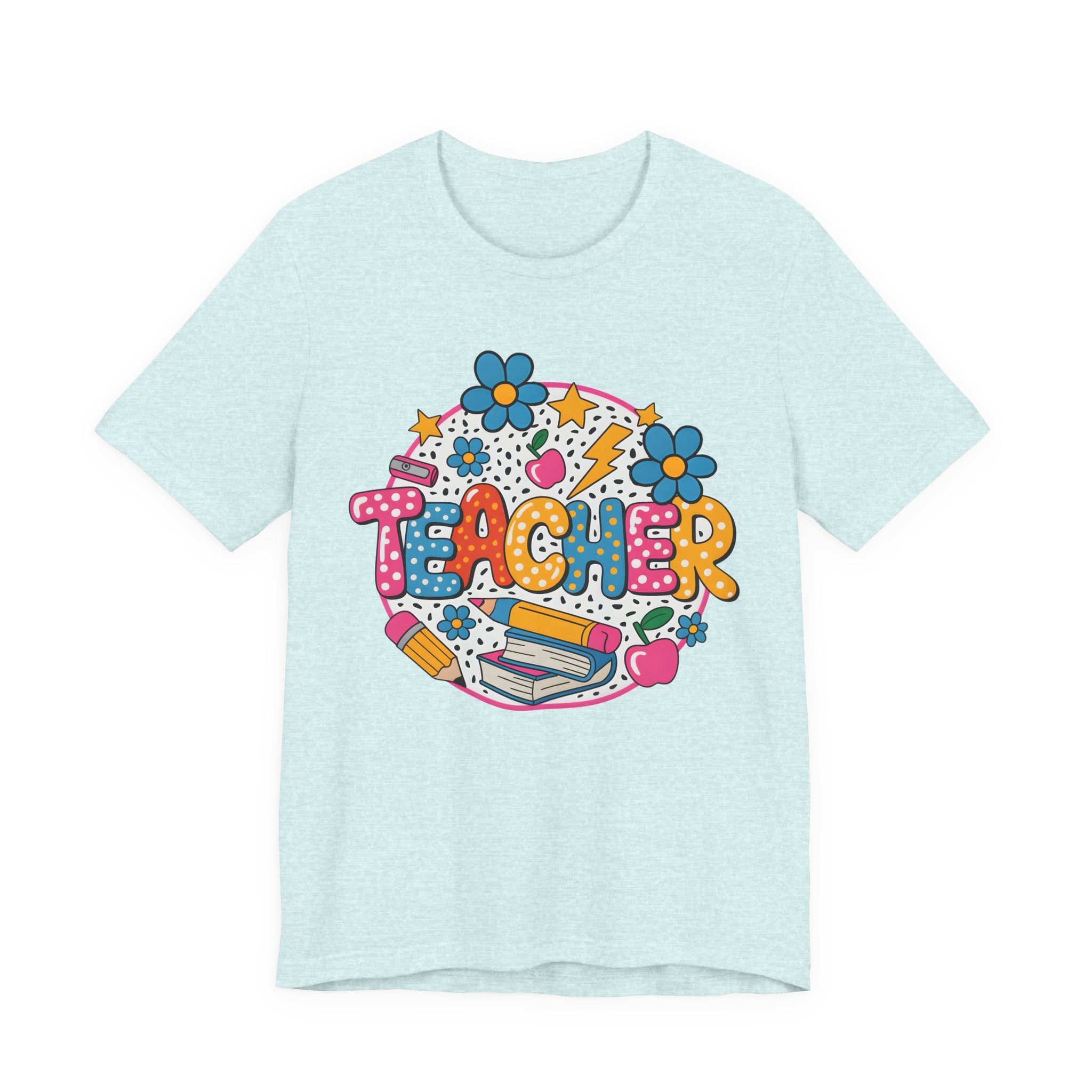 Teacher Doodle Graphic Tee — Colorful School Supplies Design