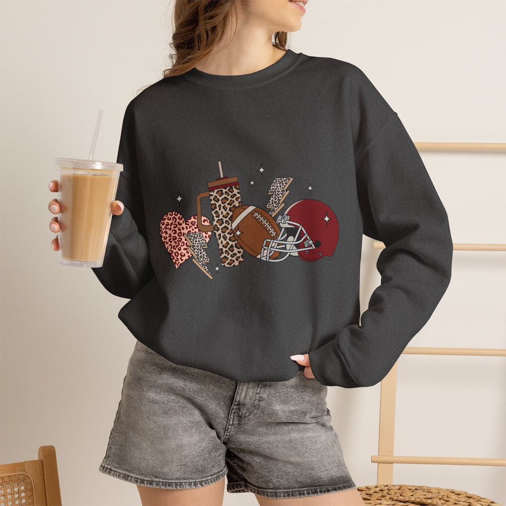 Heart & Lightning Graphic Sweatshirt — Leopard, Plaid & Red Heart Crewneck