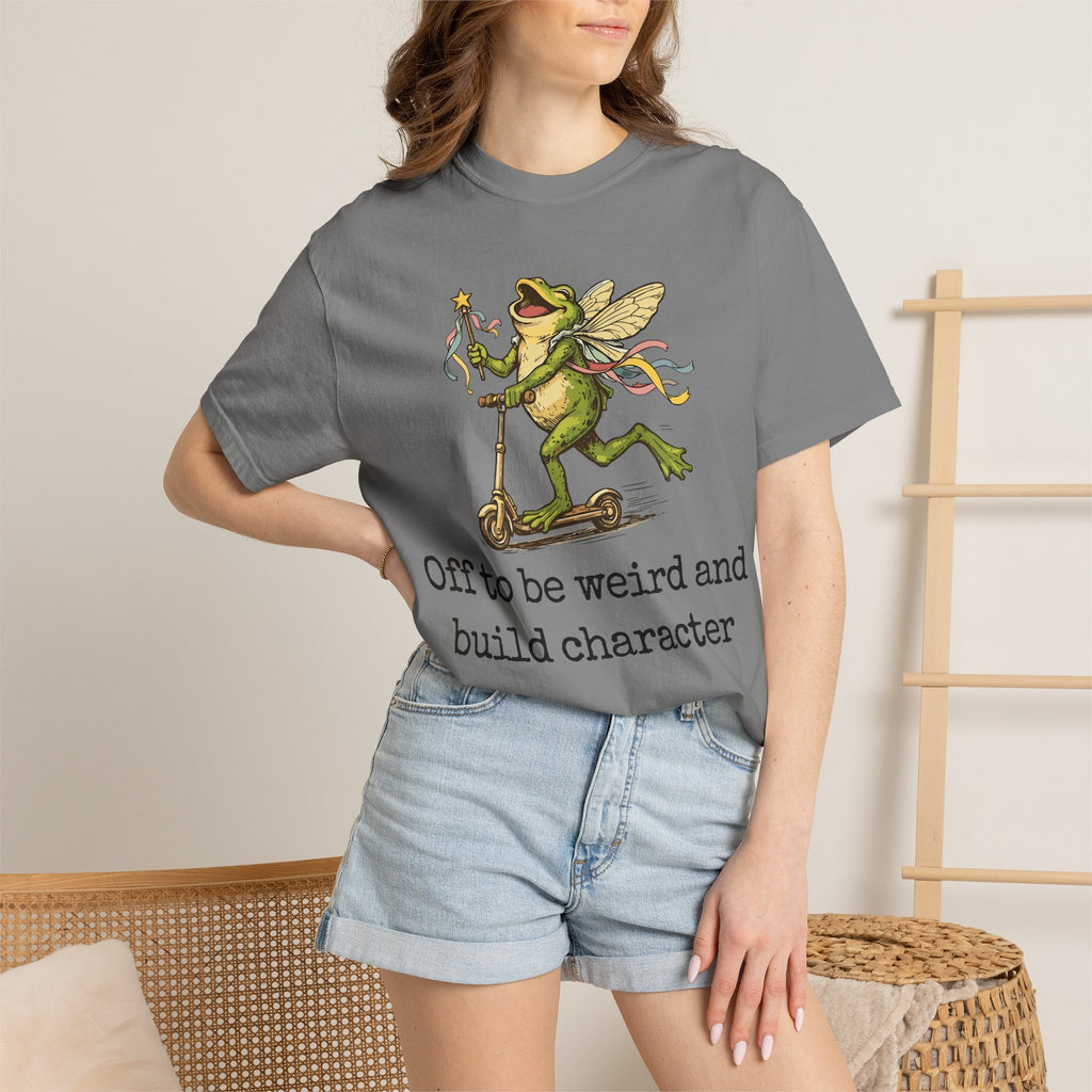 Frog Fairy T-Shirt — "Off to be weird and build character" Cute Whimsical Graphic Tee