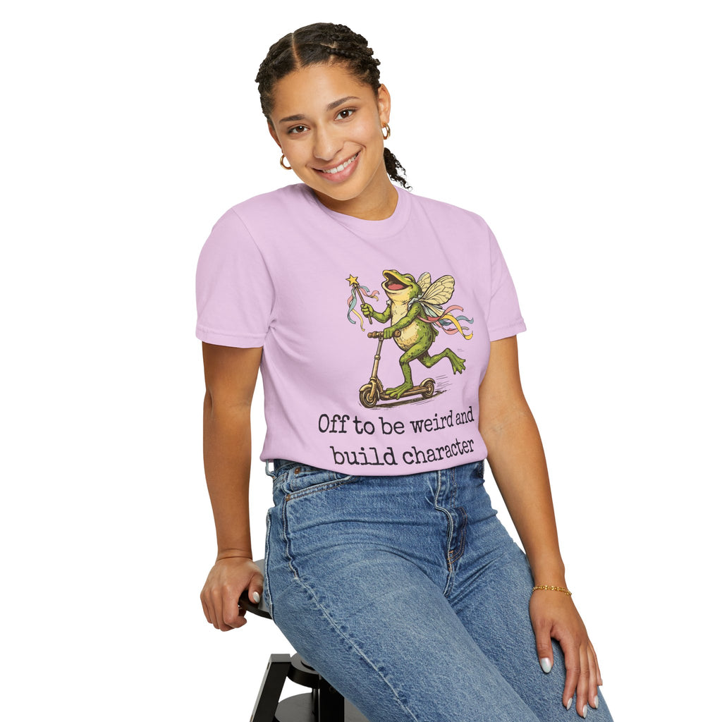 Frog Fairy T-Shirt — "Off to be weird and build character" Cute Whimsical Graphic Tee