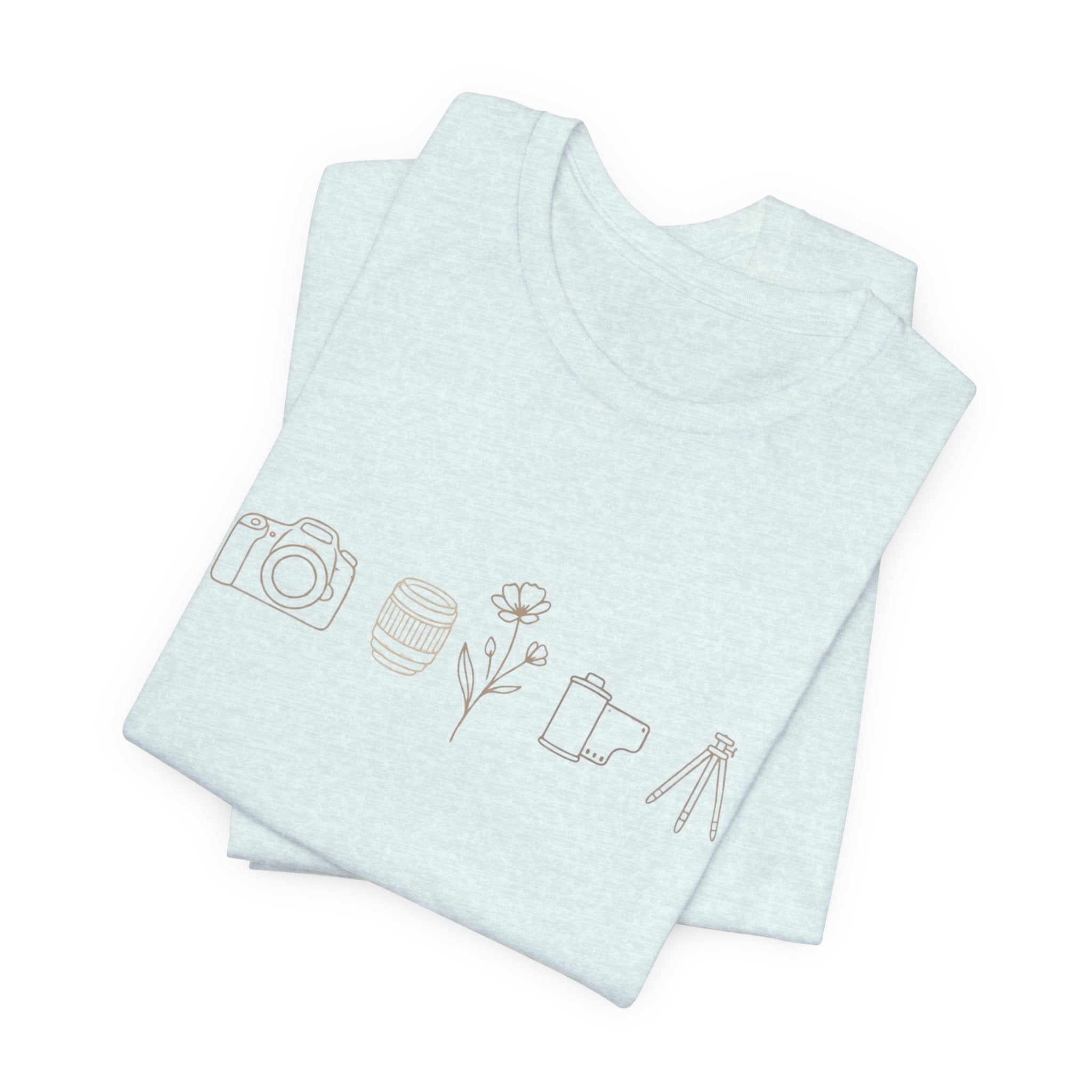 Photography Icons Tee — Minimal Camera, Film, Flower & Tripod Graphic Shirt