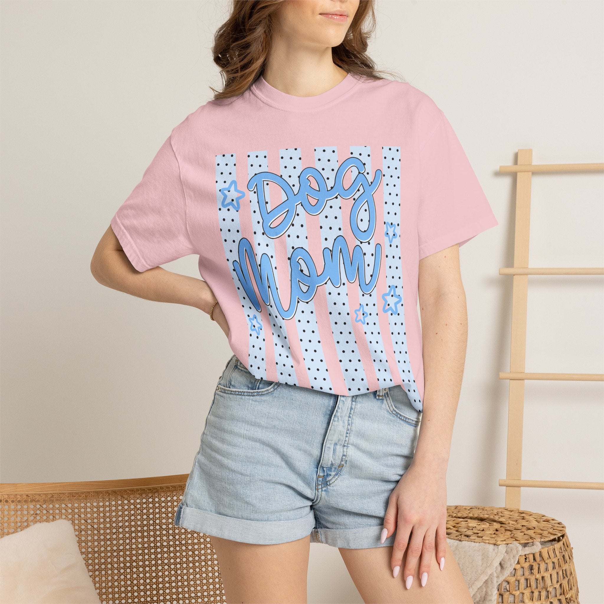 Dog Mom T-Shirt – Blue Stars & Stripes Pet Mom Tee
