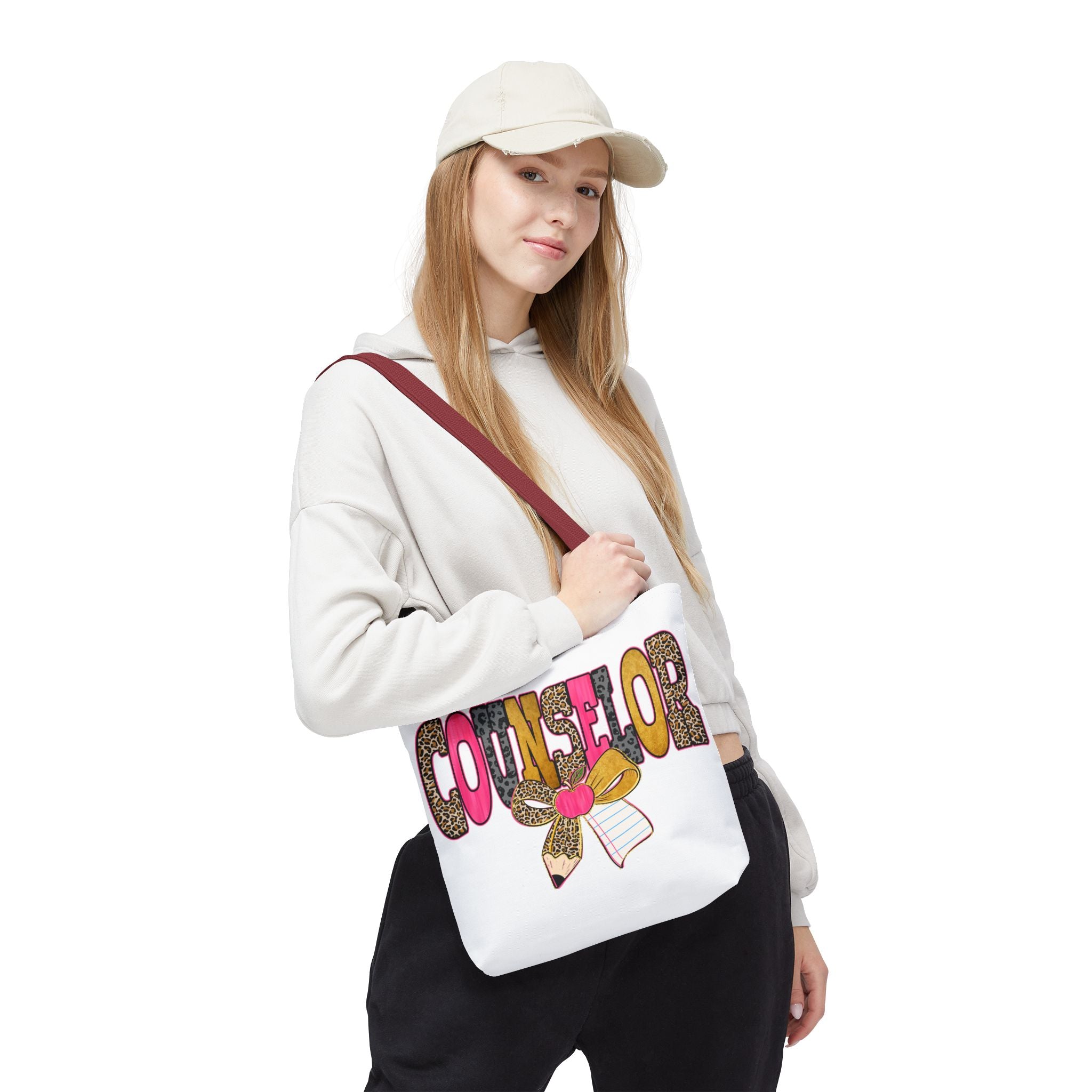 Counselor Tote Bag — Cute Leopard Pencil & Ribbon School Counselor Gift