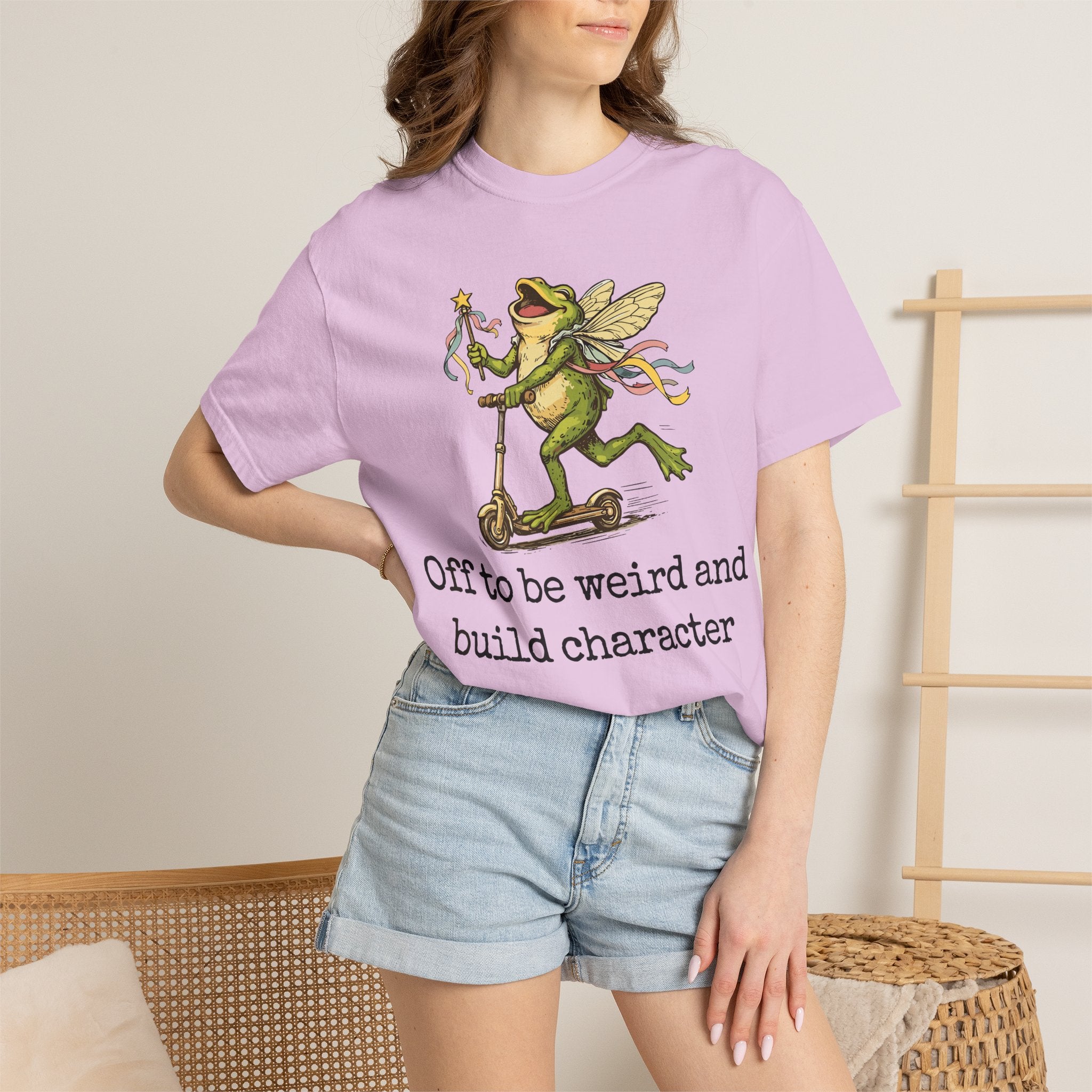 Frog Fairy T-Shirt — "Off to be weird and build character" Cute Whimsical Graphic Tee