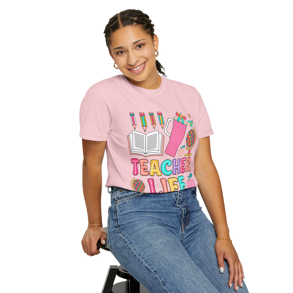 Teacher Life T-Shirt — Colorful School Supplies Graphic Tee
