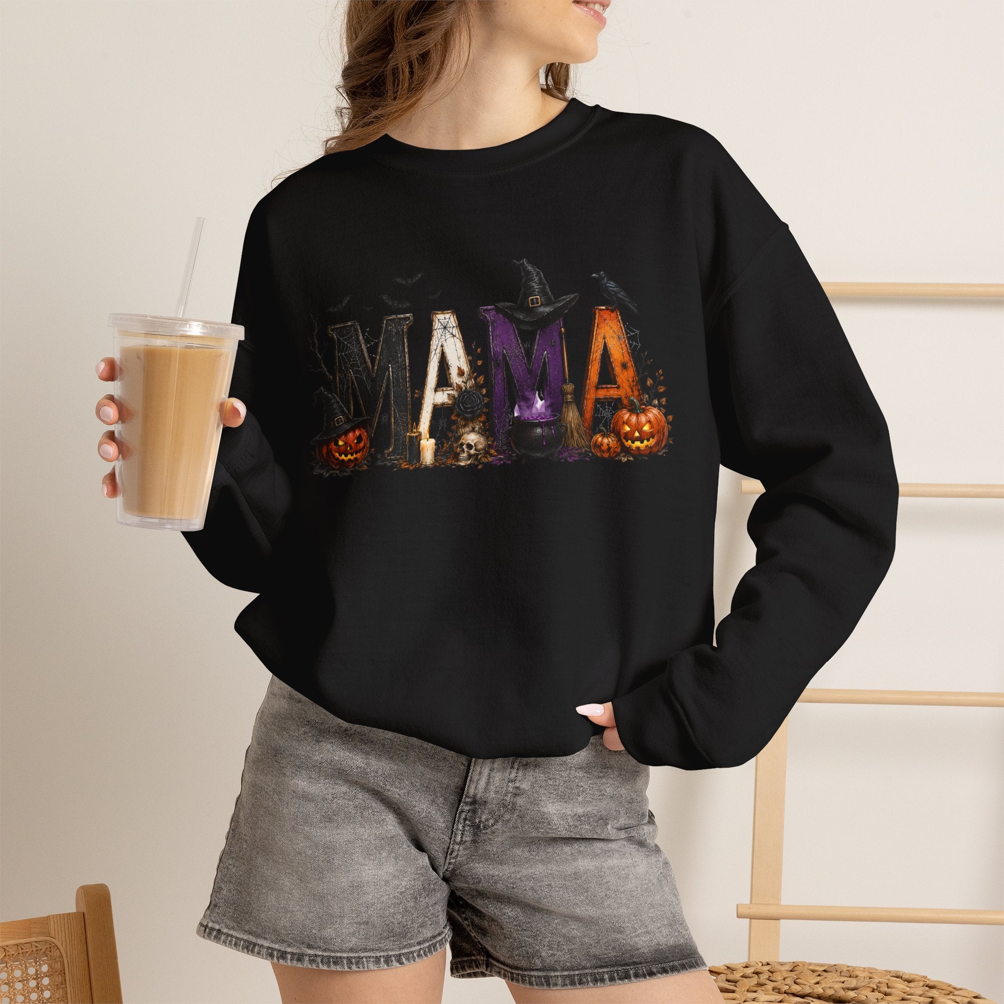 Halloween Mama Sweatshirt — Spooky Witch & Pumpkins Crewneck