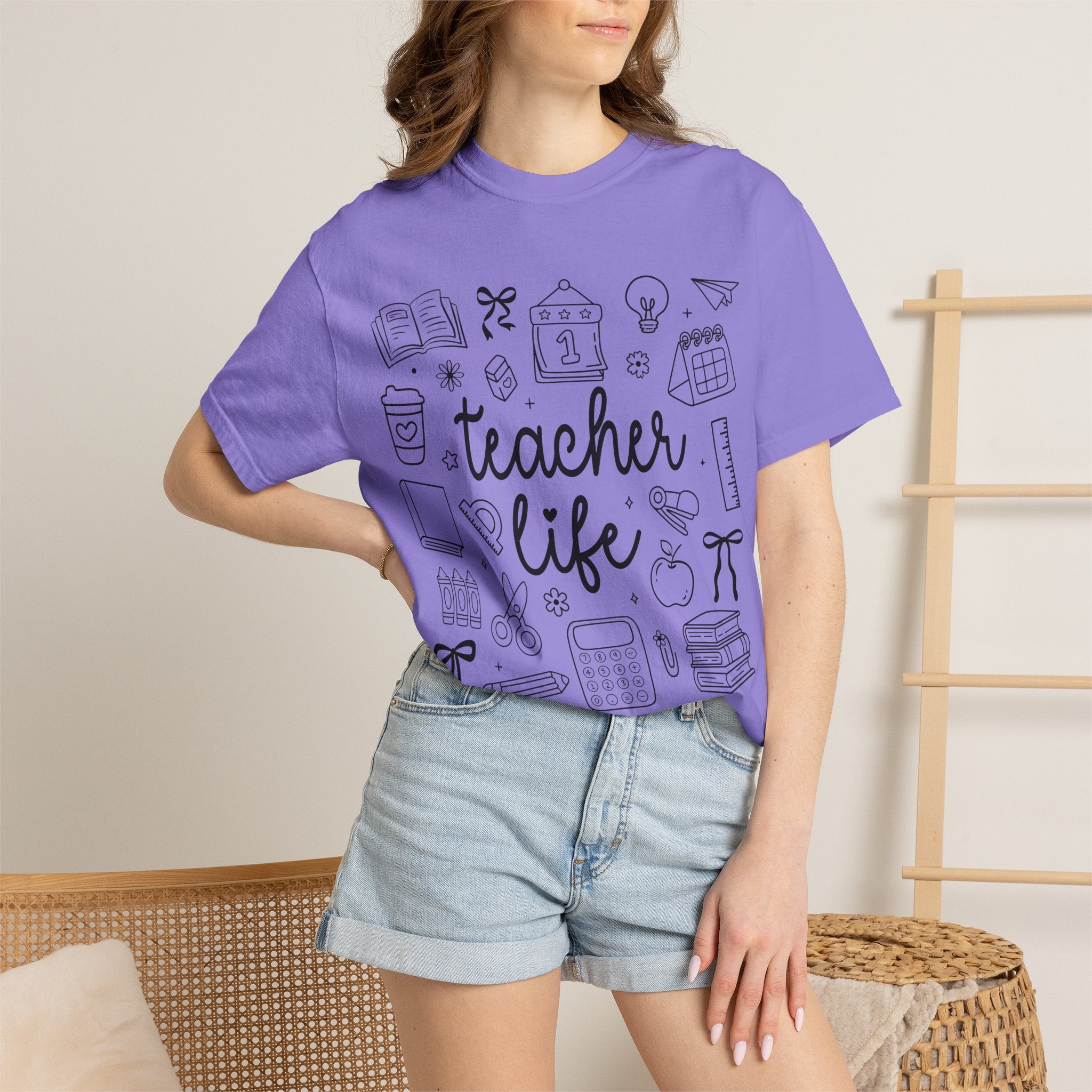 Teacher Life T-Shirt — School Supplies Sketch Graphic Tee