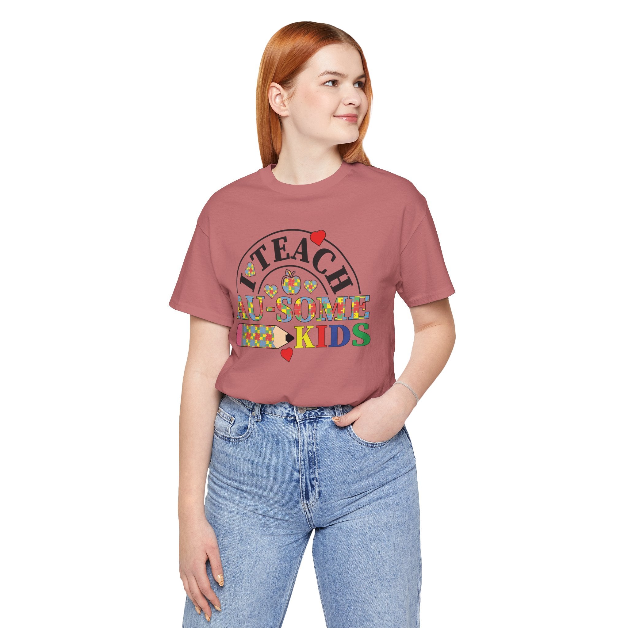 I Teach Awesome Kids T-Shirt — Colorful Autism Awareness Teacher Tee