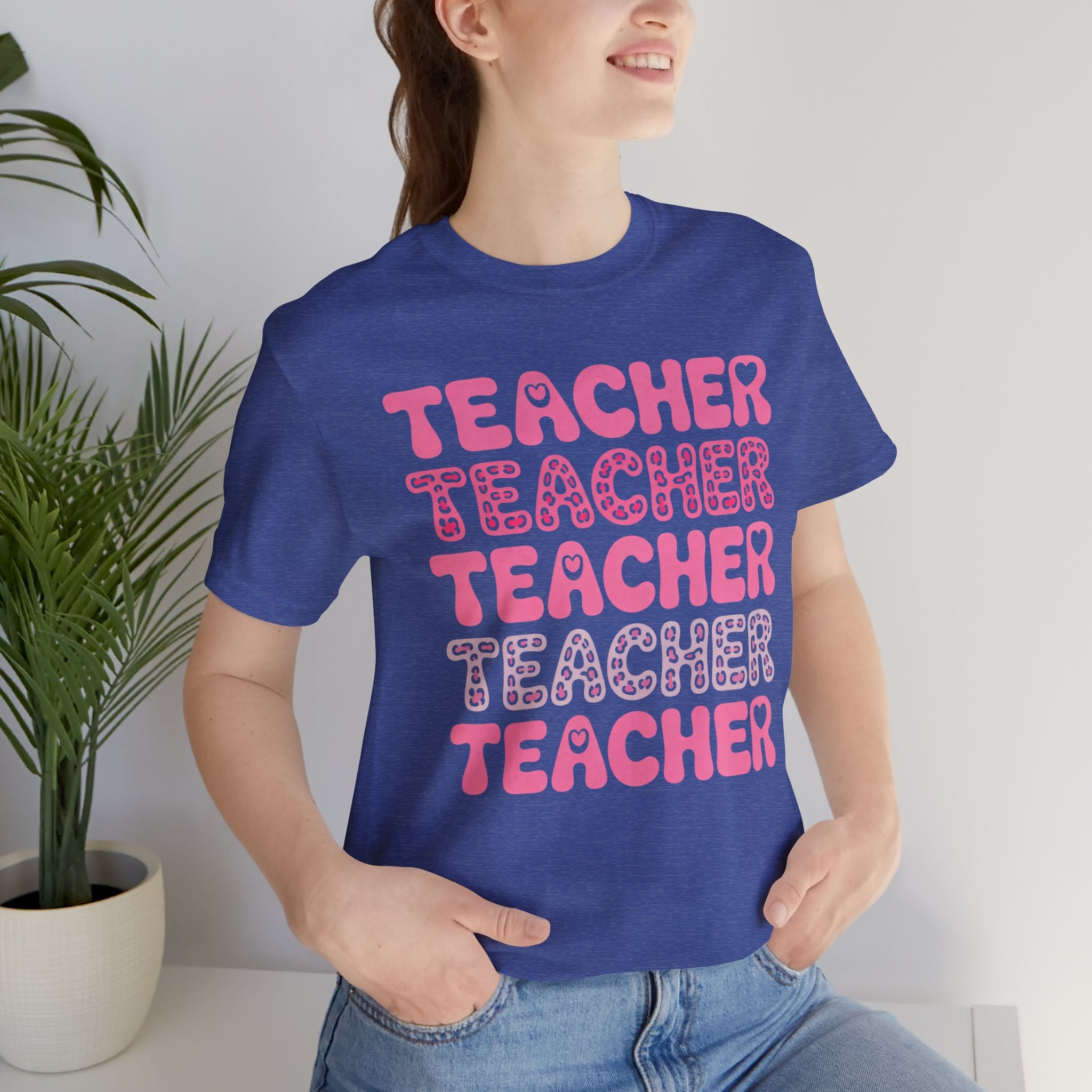 Teacher Repeating Pink Typography T‑Shirt
