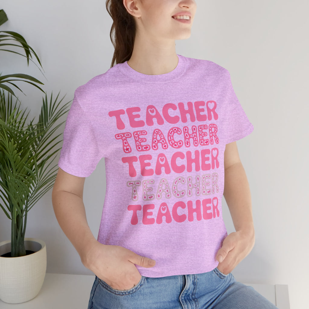 Teacher Repeating Pink Typography T‑Shirt