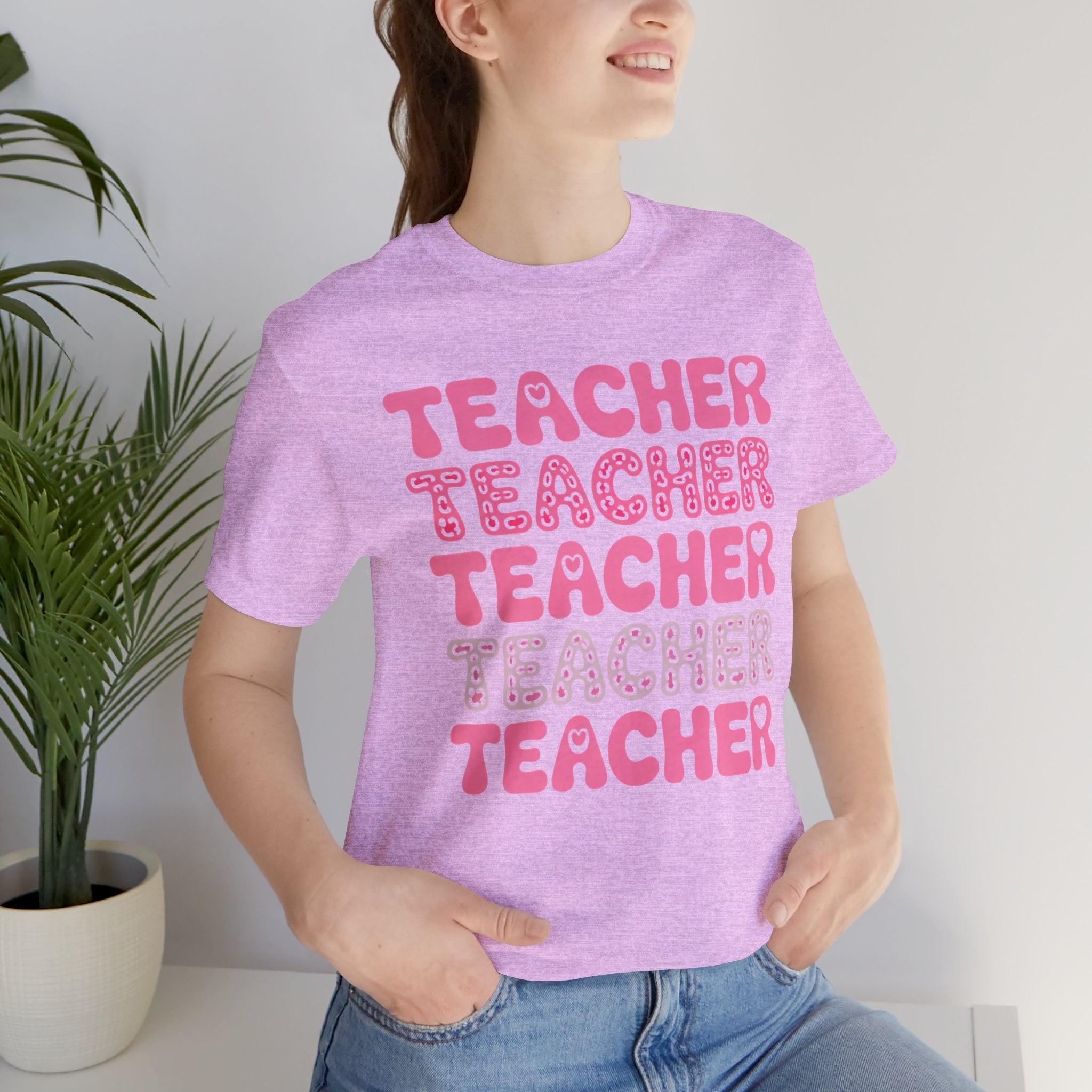 Teacher Repeating Pink Typography T‑Shirt